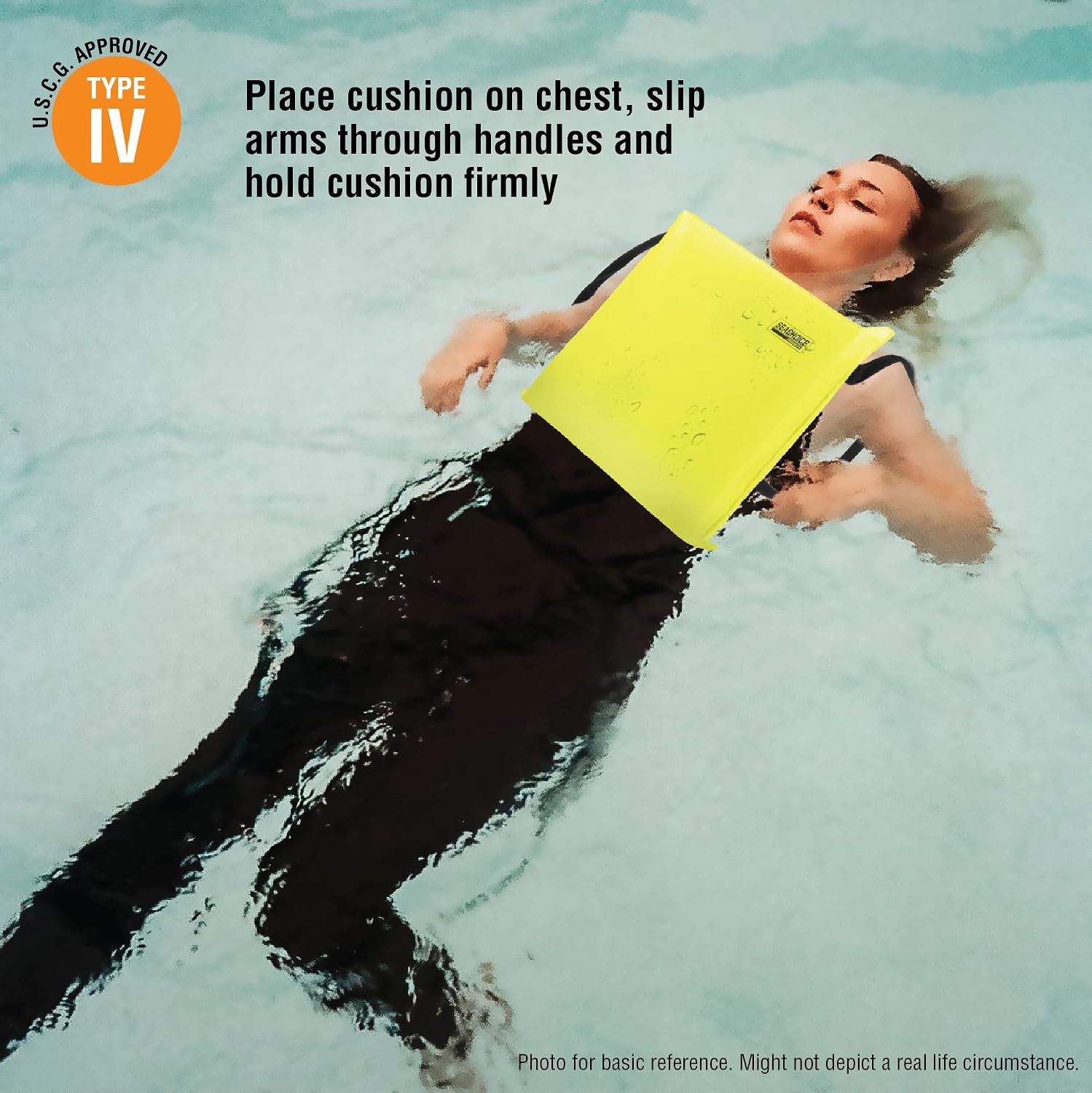 Seachoice Emergency Marine Foam Flotation Cushion, Square, 15 in. X 15 in, Safety Yellow