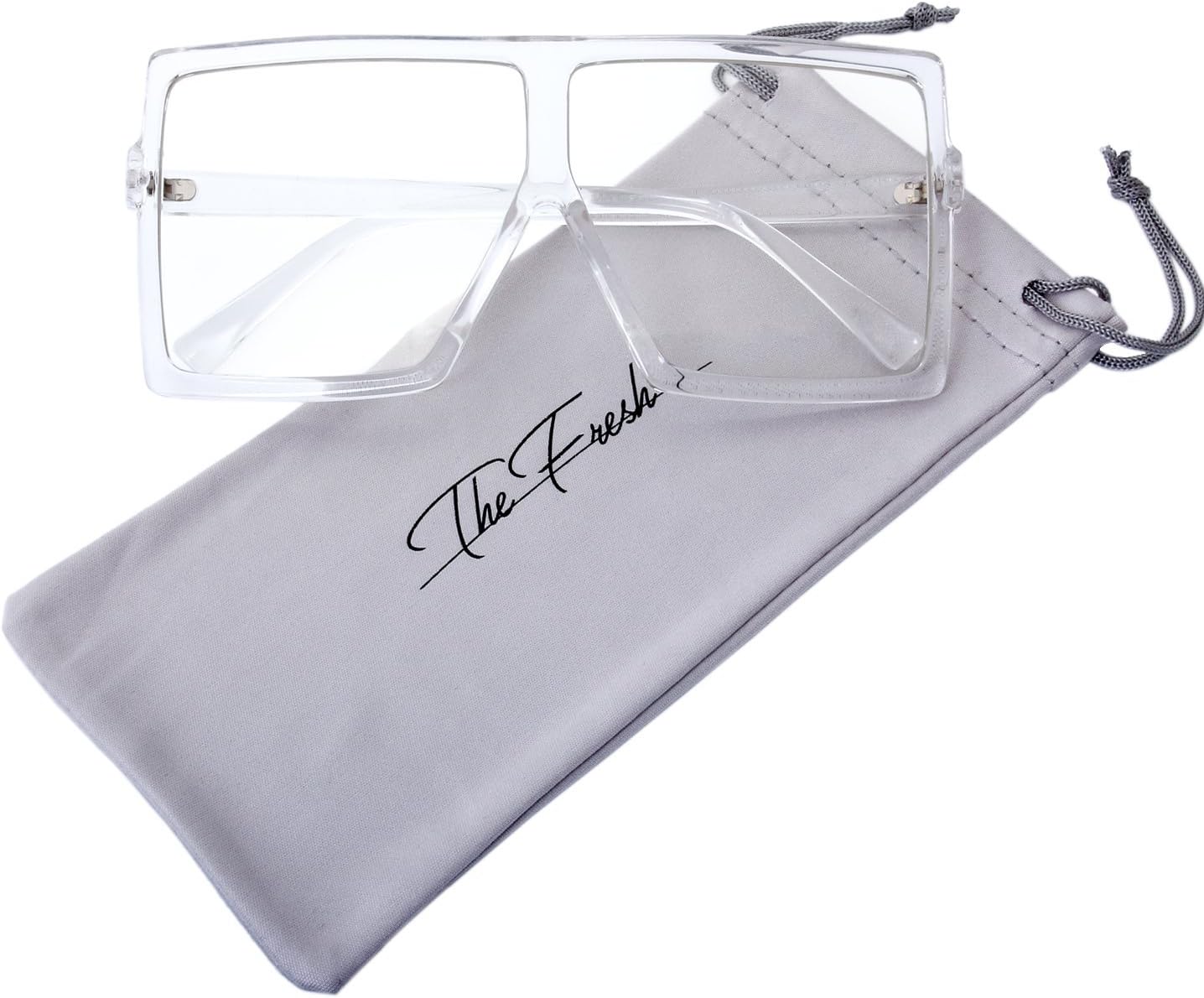 The Fresh Large Oversized Fashion Square Flat Top Sunglasses with Gift Box (4-Shiny Crystal, Clear/AR Coating) - Image 4