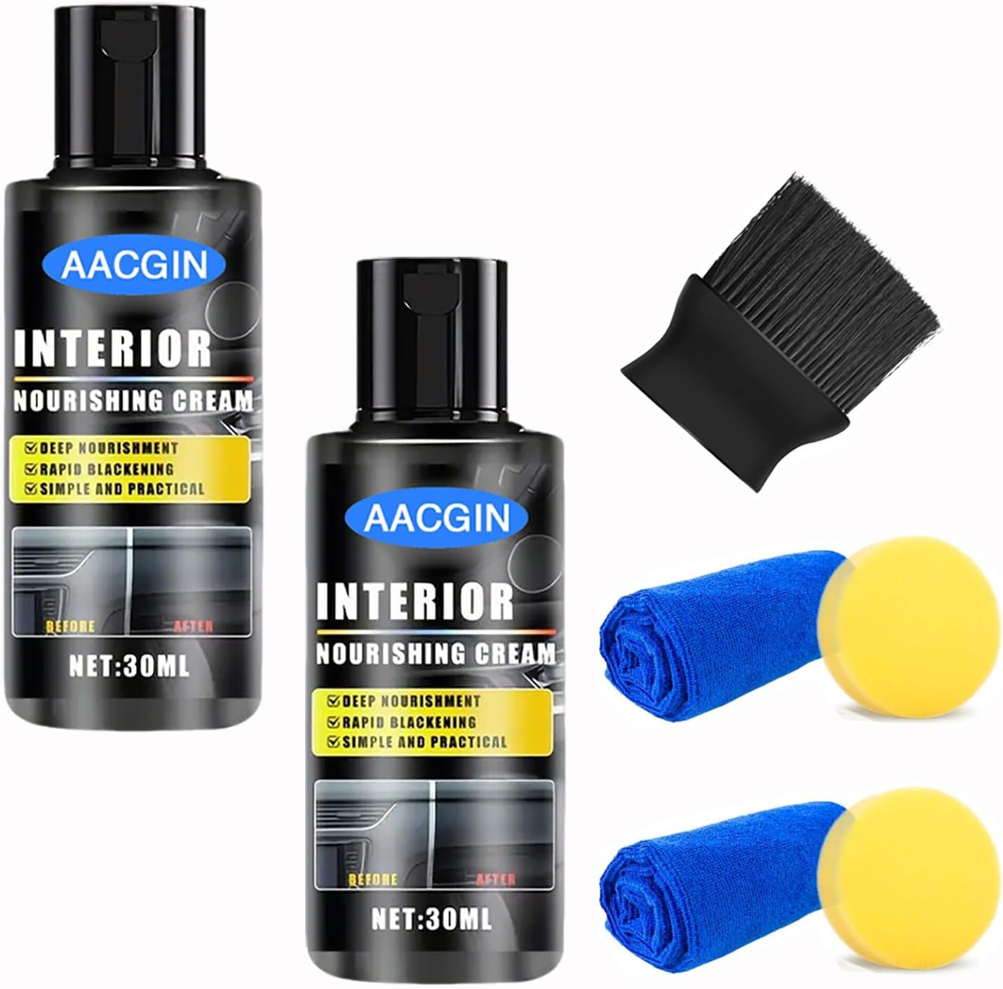 2 Pack Polishing Wax Car Black Plastic Trim Restorer,Restore Faded Vinyl Rubber Surfaces, UV Protection Deep ShinePolishing Agent, Exterior Interior Auto Detailing Care 30ml