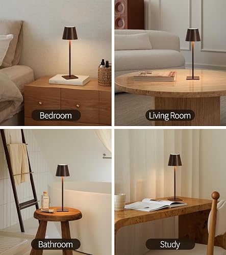 UME 3 Pack Cordless Table Lamp, Battery Operated Lamp - Portable Waterproof Rechargeable Table Lamp w/ 3 Color Temps & Stepless Dimming for Dinner, Desk, Cafe, Outdoor (Woodgrain) - 7