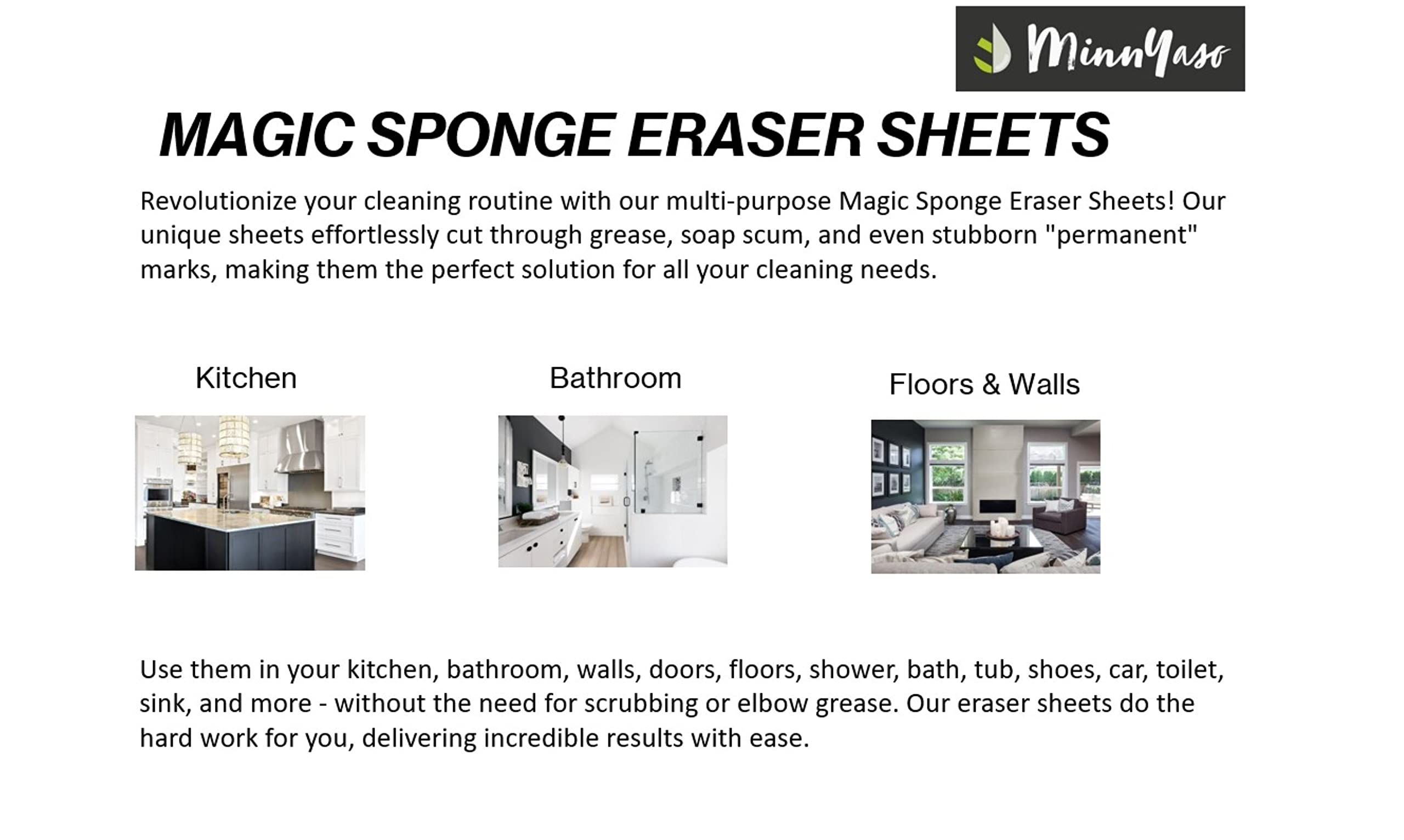 Paquete de 100 hojas de goma de borrar de esponja mágica, extra gruesas, superduraderas, de 7.25 x 4.5 x 0.12 pulgadas, almohadillas de limpieza multiusos para cocina, baño, suelos, paredes
