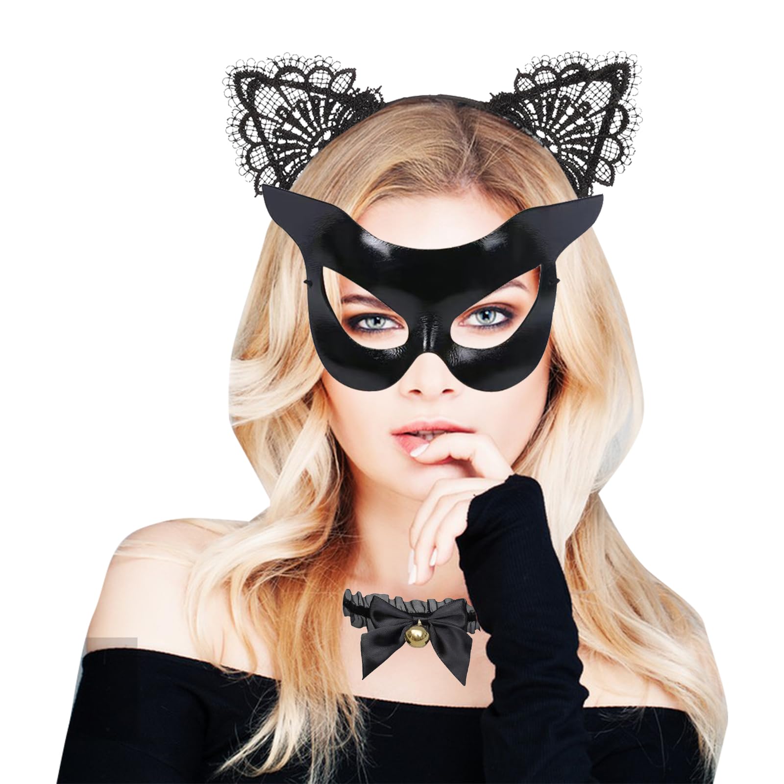 Máscara de Catwoman 3pcs Encaje Diadema Orejas de Gato Antifaz Sexy Catwoman Máscara de Ojos Disfraz Favores Fiesta Disfraces Suministros para Disfraces de Halloween Fiesta Nightclub Máscara de Cara