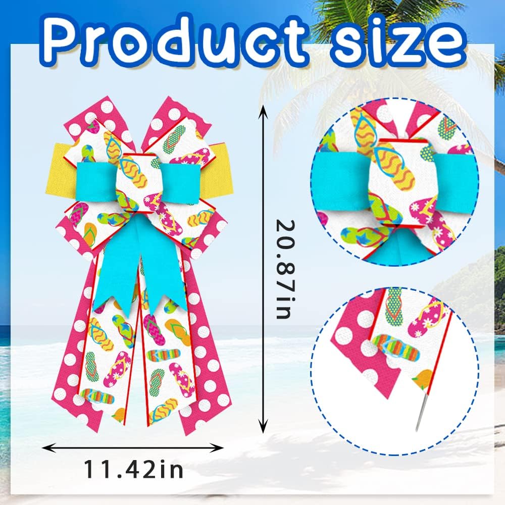 Hying Large Summer Slipper Bows for Wreath, Red Blue Slippers Bow for Front Door, Spring Red Dots Beach Wreath Bows for Party Decor Indoor Outdoor Wall Spring Summer Decoration Supplies Ornament