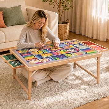 1500 Pieces Puzzle Table with Legs, Drawers & Covers, 34"x 26" | Wooden Puzzle Board with Drawers & Covers, Portable Jigsaw Table for Adults, Birthday Gifts for Mom