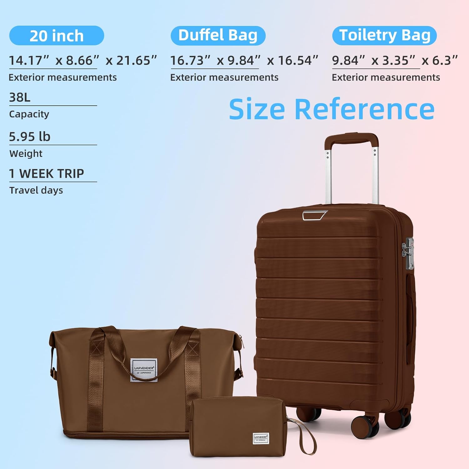 LARVENDER Luggage Sets 3 Piece, Hardside PP Carry On Suitcase with 360° Spinner Wheels TSA Lock Luggage Sets for Women, Maple - Image 6