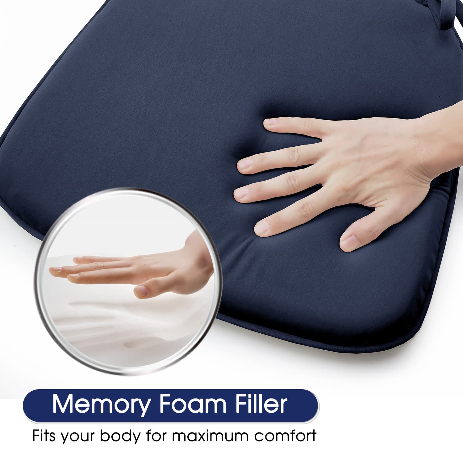 Basic Beyond Kitchen Chair Cushions Set of 4, U Shaped Memory Foam Chair Cushion with Ties, 17 x 15 inches Soft Plush Velvet Chair Pads for Dining Chairs(Navy)