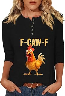 3/4 Sleeve Blouse for Women F-Caw-F Chicken Cute Animal Print Cute Tunic Tops Trendy Holiday Party Tees Tops 2025