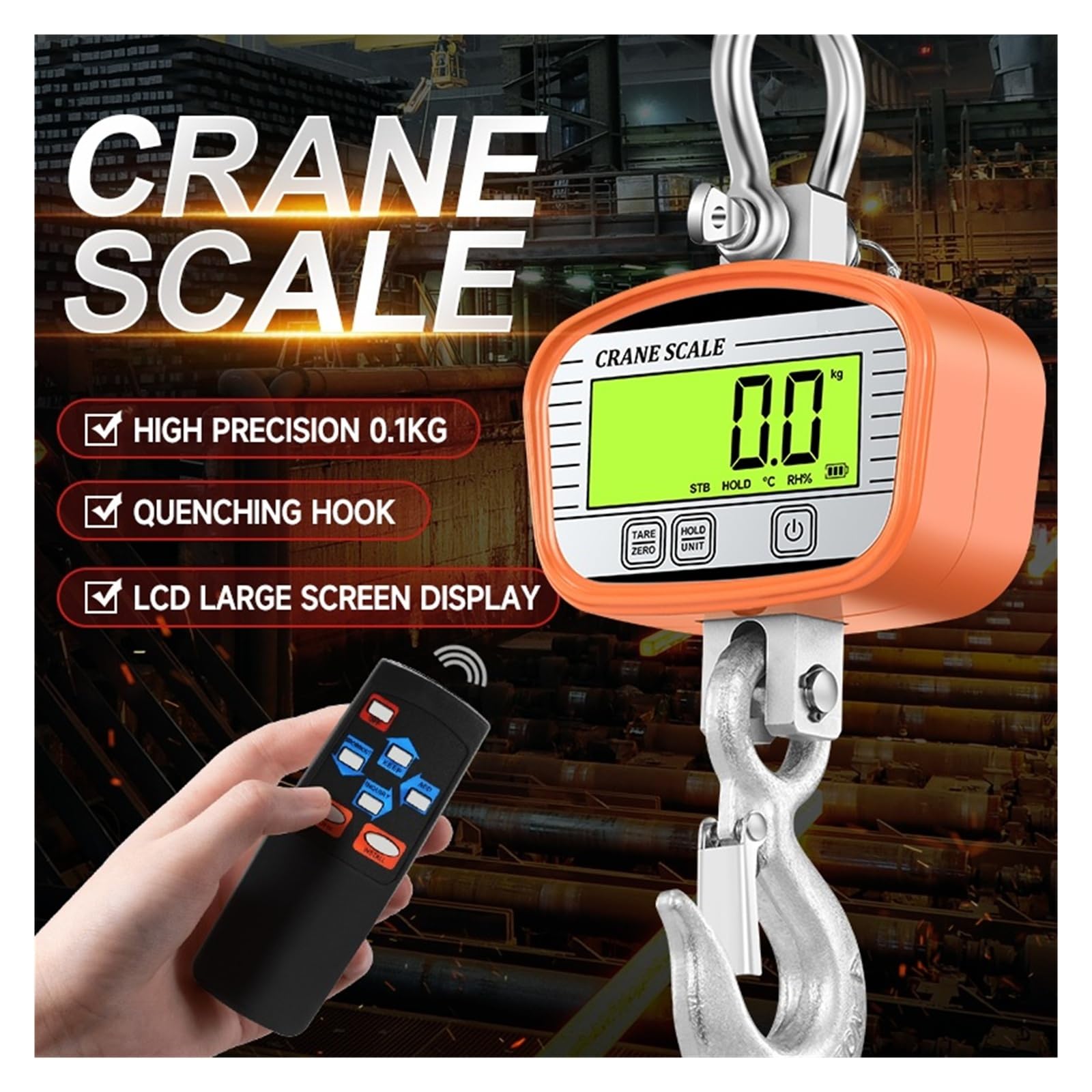 Hängewaagen, Digitale Industriewaage for Krane, 2 Tonnen, 0,1 kg LCD, Hochleistungs-Hakenkranwaage(Blue)