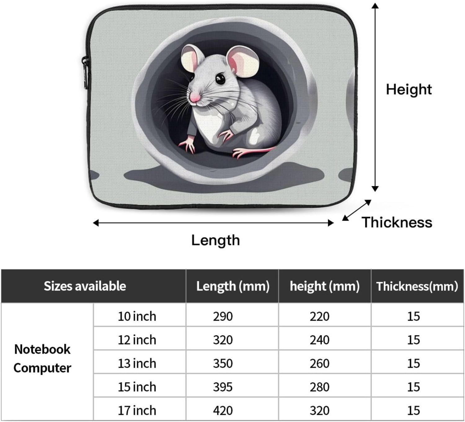 Mouse in the Hole Printed 13 inch Laptop Case, Business/Office Commuter Laptop Case image 4