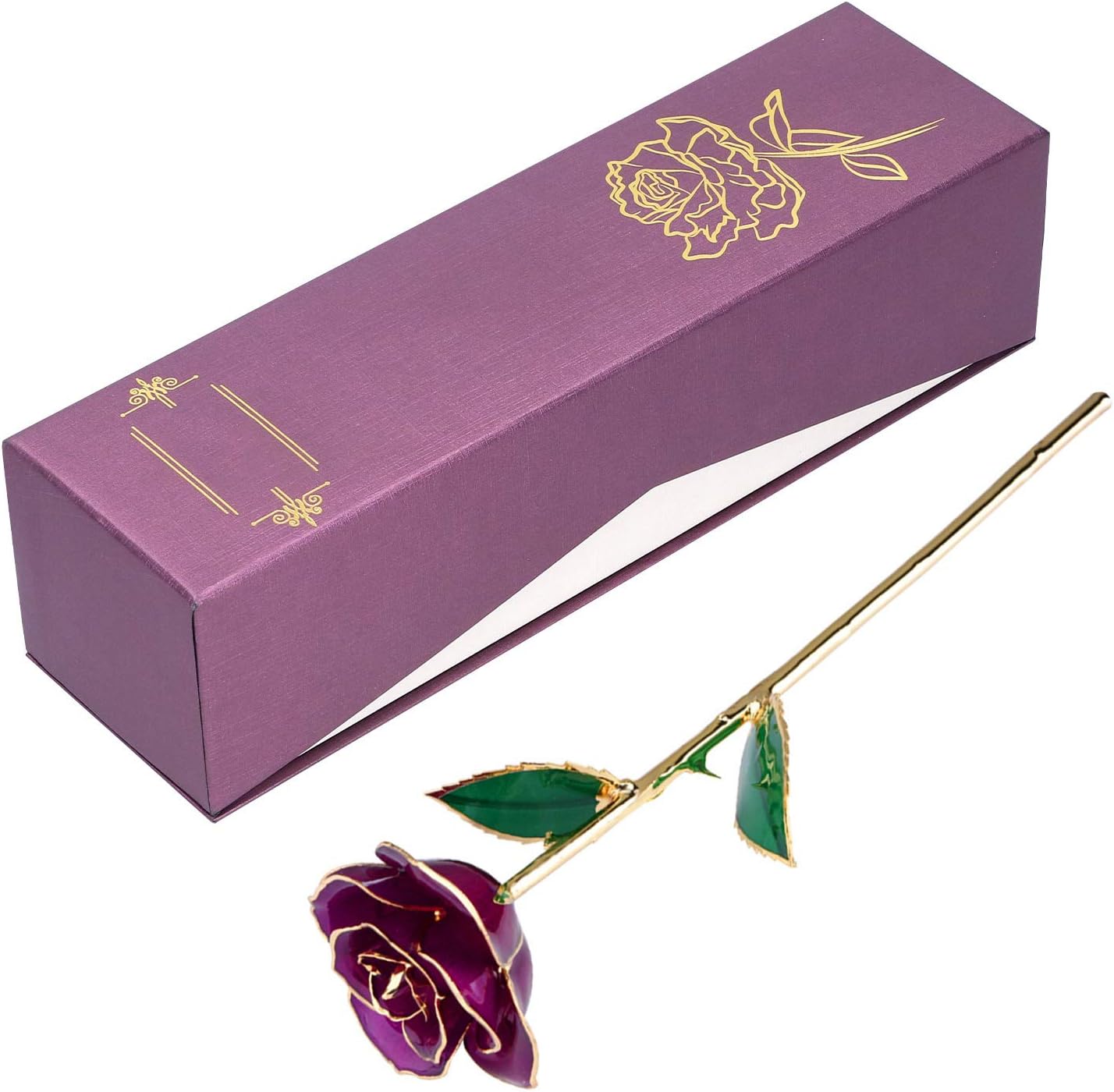 Yosoo 24K Gold Plated Real Rose Eternal Rose Decoration Preserved Flower Keepsake with Stand for Valentine's Day Anniversary Wedding Gift