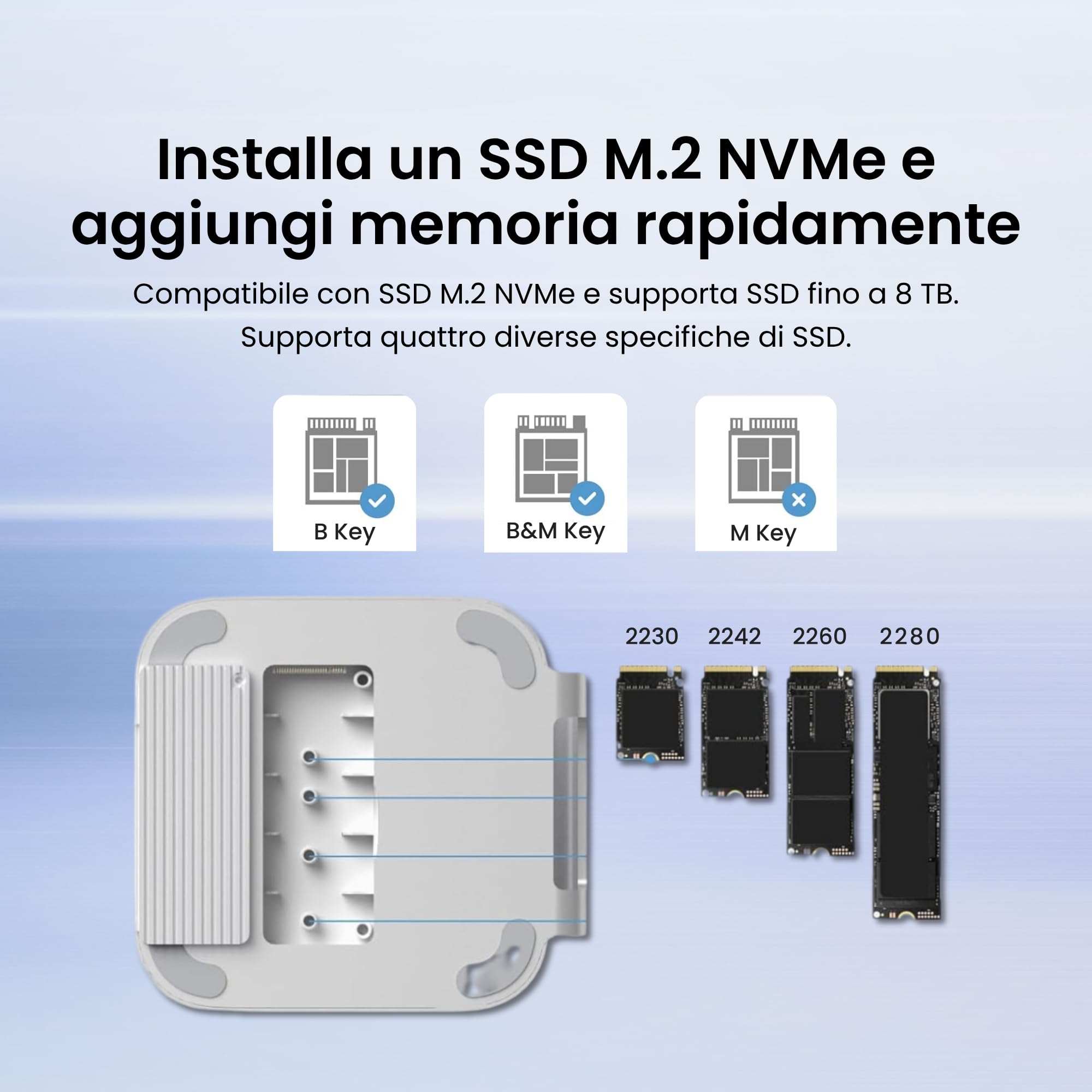 Hagibis Hub e Supporto per Mac mini M4 con alloggiamento SSD, docking station USB-C 3 in 1 con case SSD M.2 NVMe, USB 3.2 Gen2 10 Gbps, SD 4.0, TF 4.0, alimentazione 5V/2A per M4 Pro (MC60)