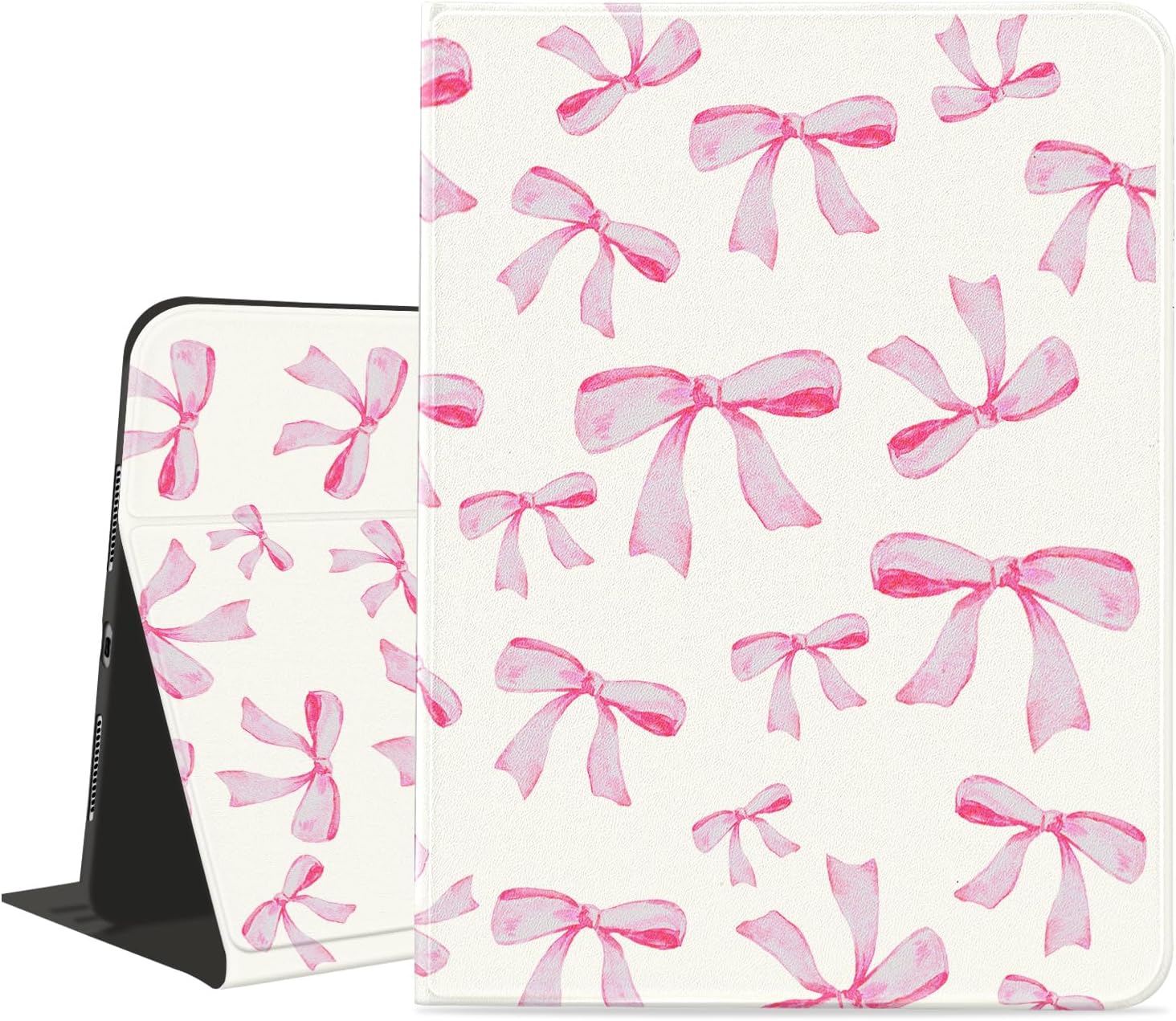 Idocolors Cute Pink Bow Pad Case for 10.9 Inch iPad 10th Generation/iPad 2022 with Pencil Holder Cartoon Kawaii Animal Pattern Multi-Angle Stand Leather Cover Auto Sleep/Wake for Kids Girls Women