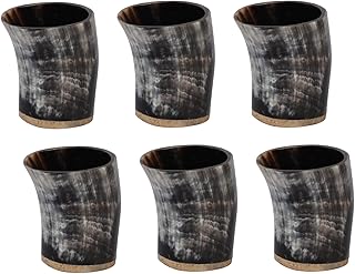 Buddha4all Natural Genuine Buffalo Horn Shot Glass For Beer Wine Drinking Glass Sets (6)