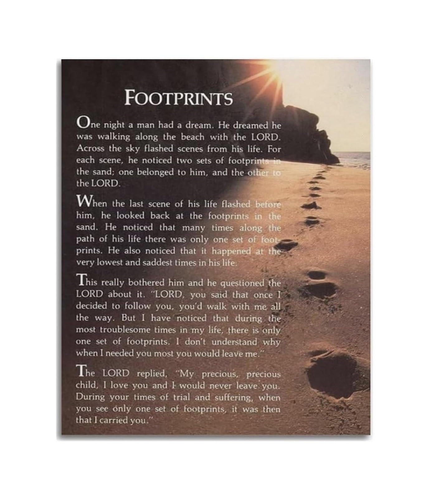 EKFBQBGW Vintage Style Poster Footprints in the Sand Quote Beach Theme Wall-Art for Coastal Decor Nautical Bathroom Canvas Framed,08X12inch(20X30cm)