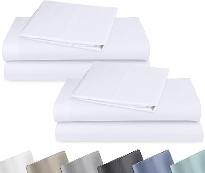 2-Pack Soft Natural 100% Cotton Sateen Twin Sheets Set, Bright White