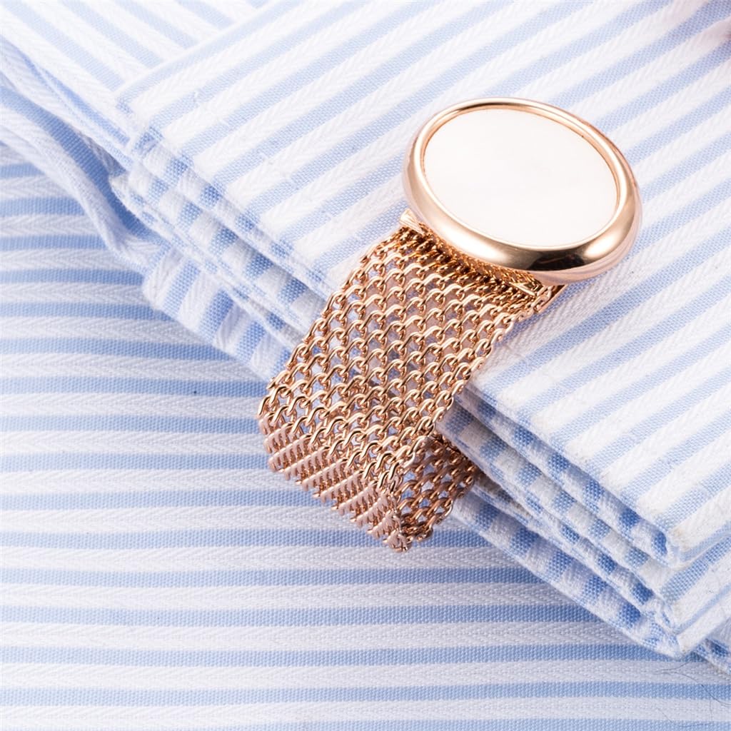 Gemelos Cadena De Oro Rosa Clavos Incrustados Con Puños De Concha Ovalada Botones Nobles