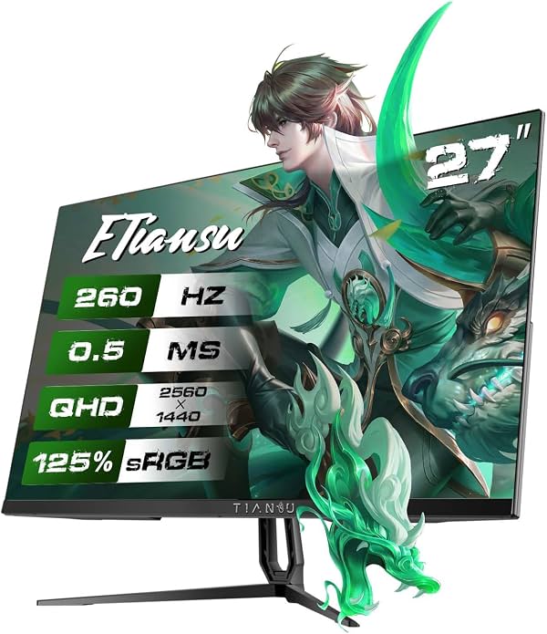 Monitor gamer de 27" QHD 260Hz Fast IPS, 0.5ms FreeSync Premium, 125% sRGB, VESA | 1440p 2K 240Hz nativo, 260Hz OC con interruptor, DP 1.4, HDMI 2.0, HDR400, altavoces estéreo, baja luz azul, sin parpadeo
