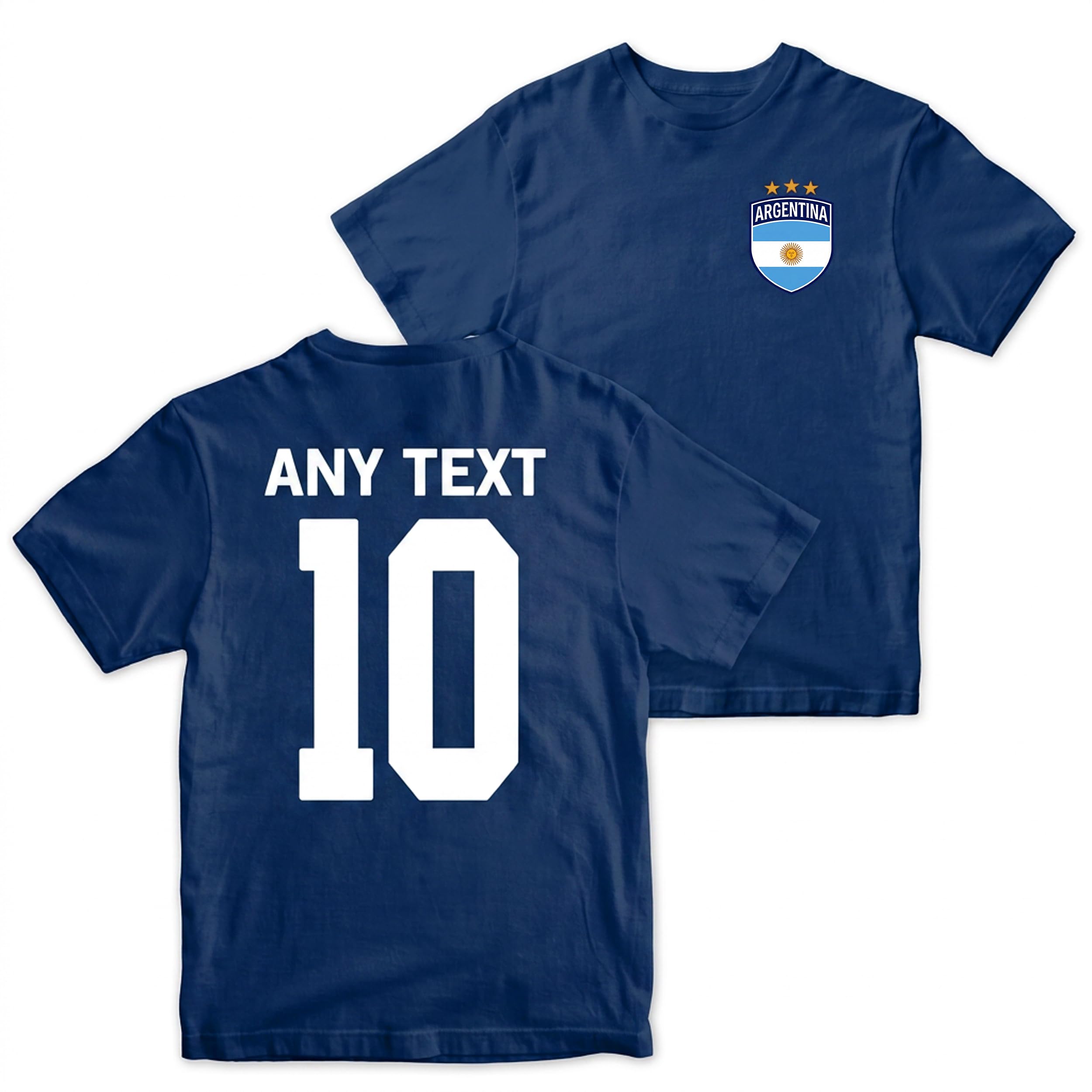 Purple Print House Personalised Argentina 2026 Kids T Shirt - Football Badge Name Number Top - Argentinian Fan Gift Boys Girls, 1-2 Years, Navy