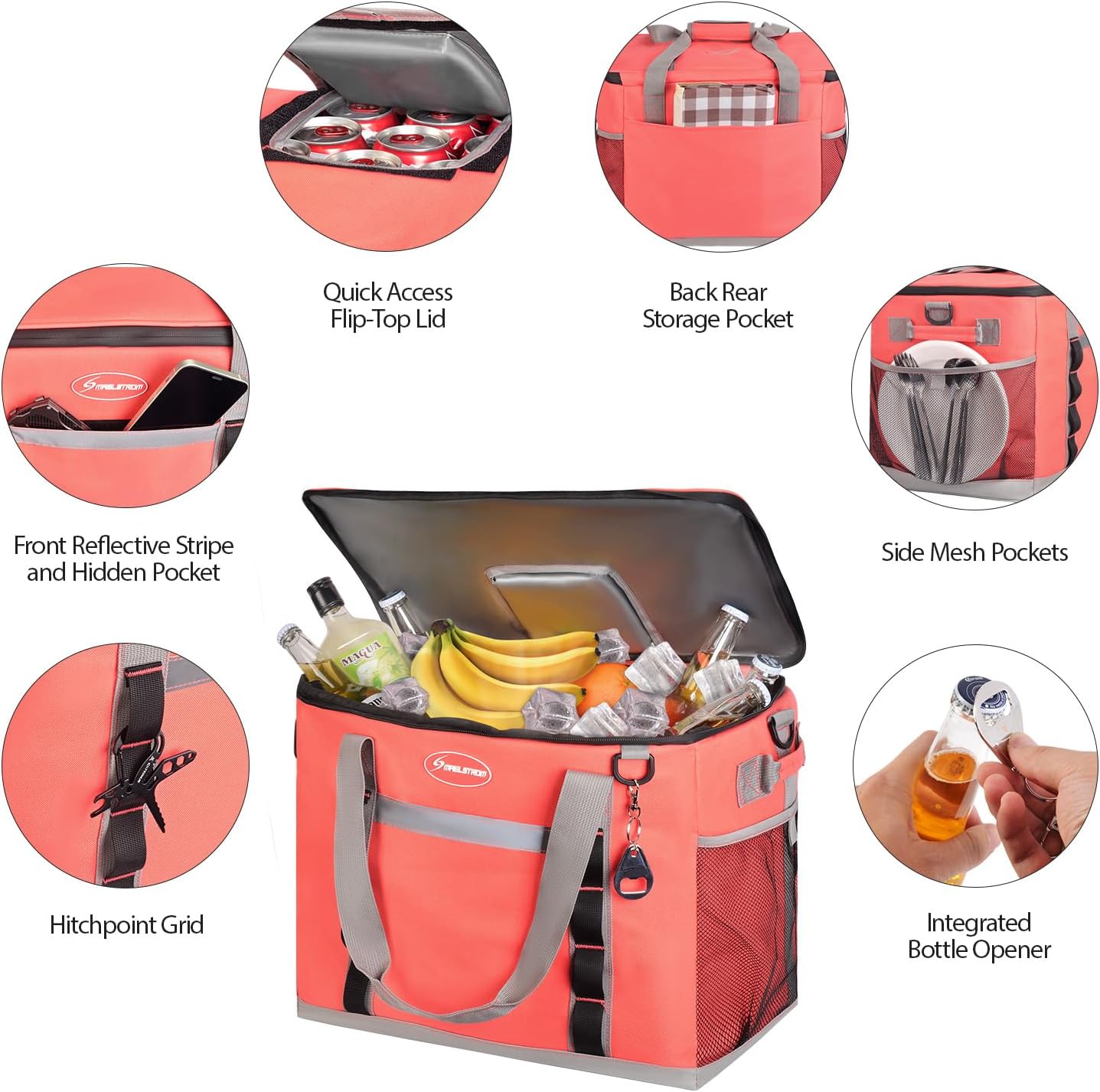 Maelstrom Collapsible Soft Cooler Bag,35/55/75 Cans Beach Cooler with Flip Top Lid, Ice Chest, Leakproof & Portable for Beach, Camping, Road Trips & Grocery Shopping