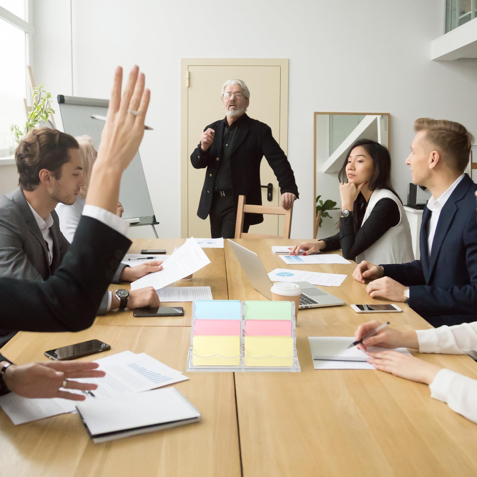SWAWIS 6 Fächer Visitenkartenhalter Transparent, Acryl-Visitenkartenständer für Business Schreibtisch, Visitenkarten Aufsteller für Damen und Herren, Passend für 300 Visitenkarten