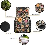 Premium Linen Boho Car Floor Mats Full Set, Vintage Floral Design | Waterproof & non-slip all-weather mats, universal fit for SUV Sedan, luxury car interior accessories for men and women