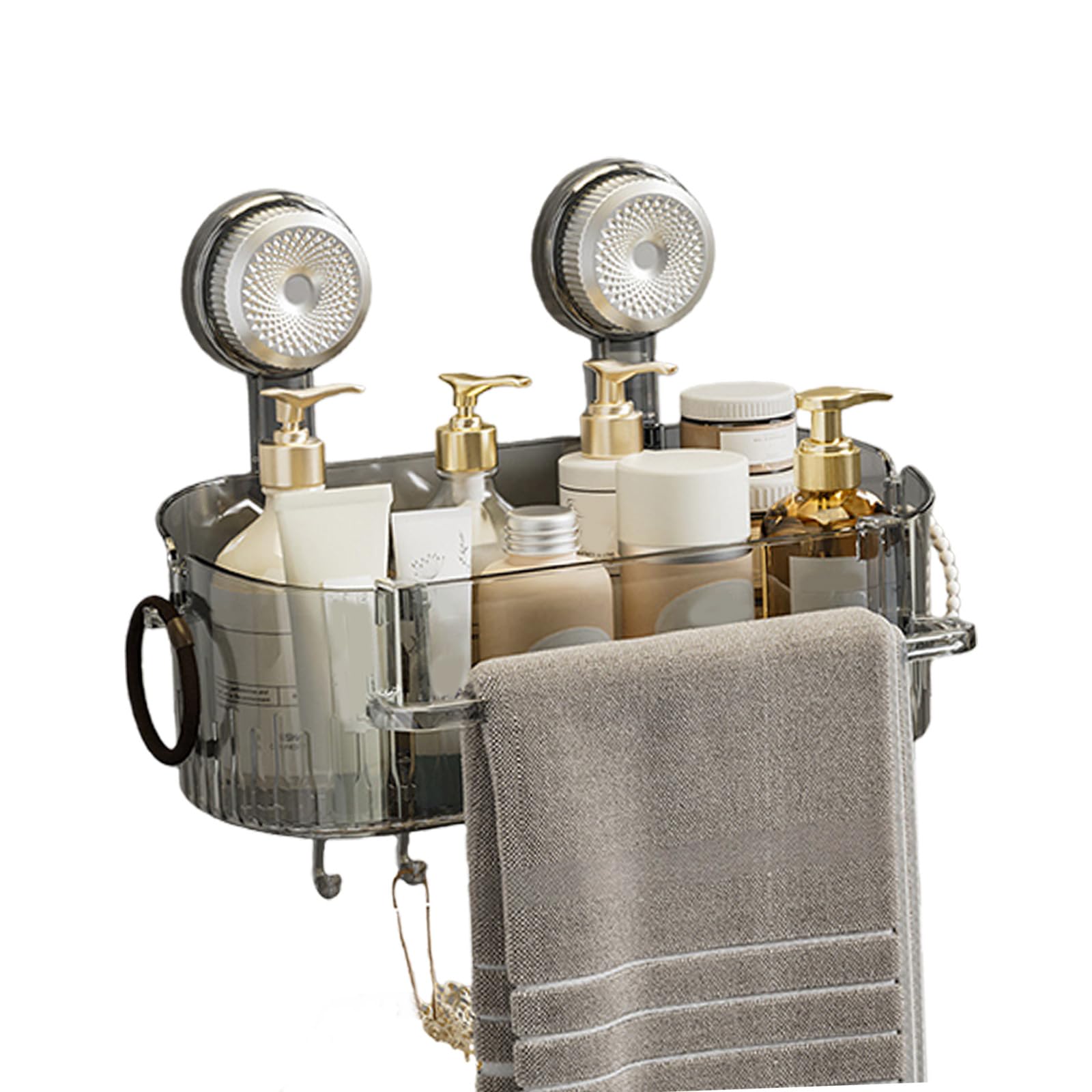 ordinarYone Bathroom Wall Mount Storage Box With Towel Rack Strong Suction ABS Materials Hanger For Shower Organiser