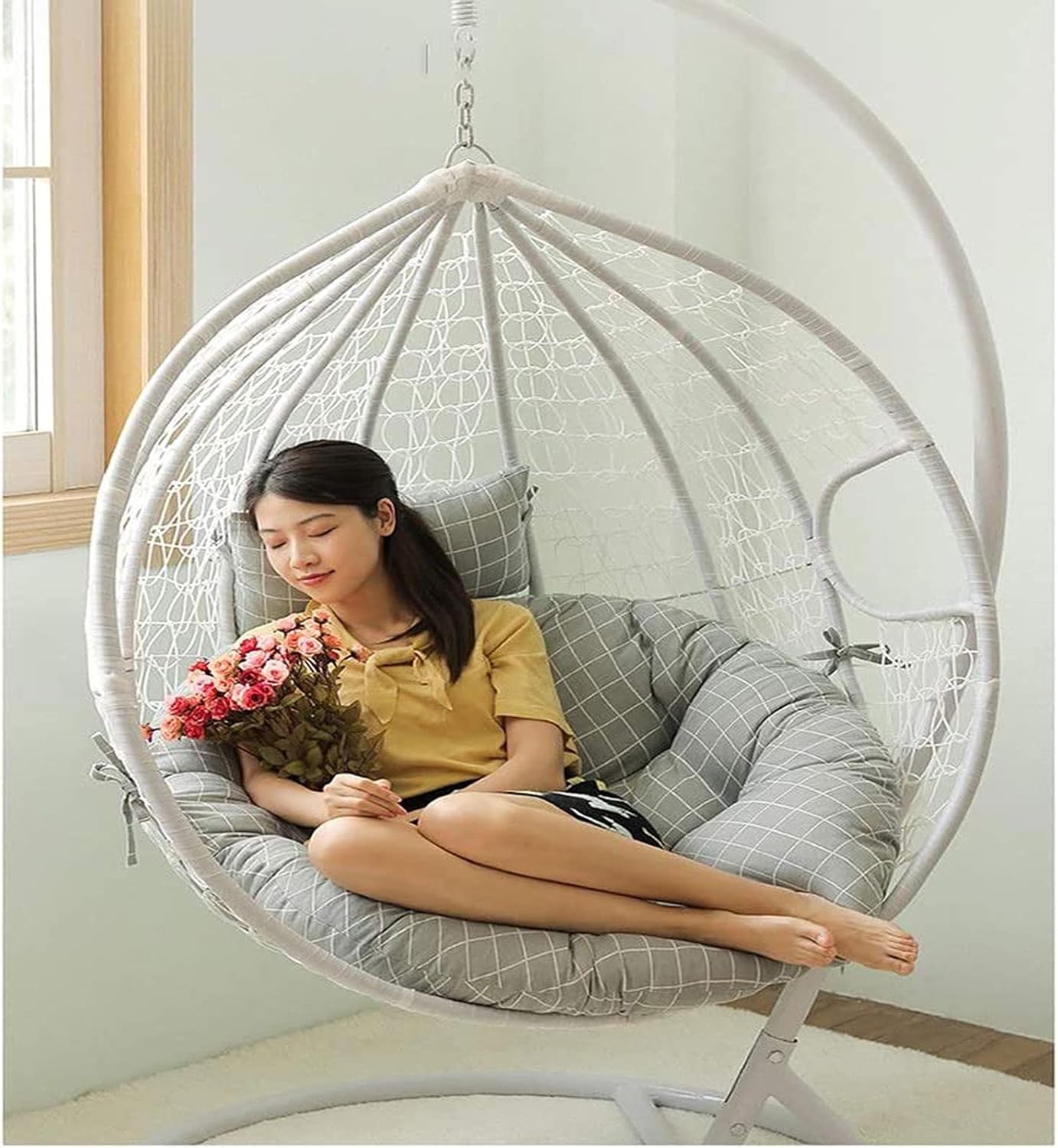 Egg Nest Chair Pad, Hanging Hammock Chair Cushion - with Head Pillow,Basket Swing Seat Mat for Indoor Outdoor Patio