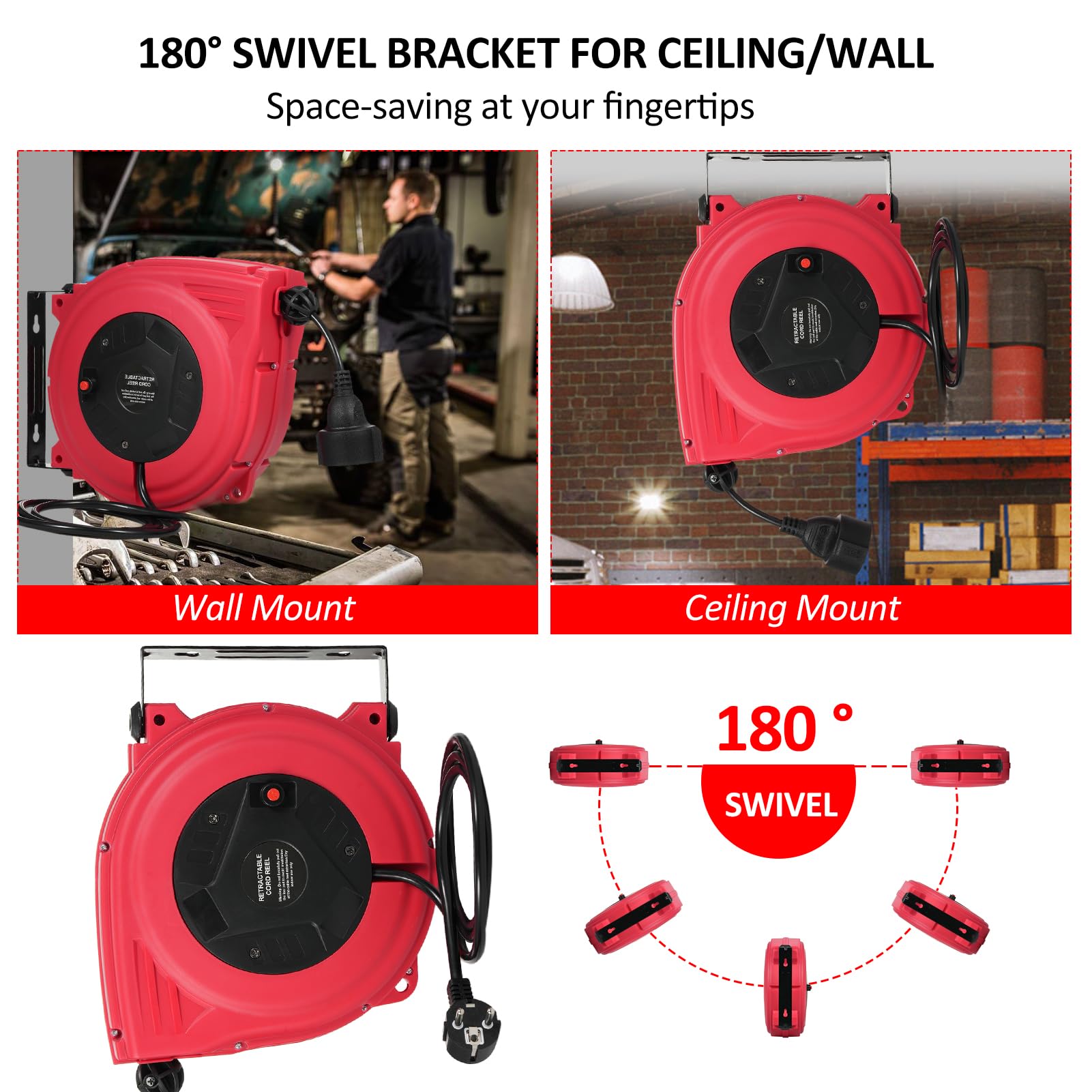 Dioche Dioche Bobina di Cavo, Bobina di Cavo Retrattile da 1250 W Bobina di Prolunga Retrattile Cavo di Alimentazione Resistente per Garage, Officina, ETL (02)