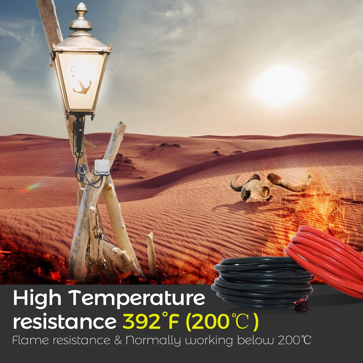 FIRMERST 12 Gauge High Temp Silicone Wire Stranded Tinned Copper UL-Listed (10 ft Black & 10 ft Red)