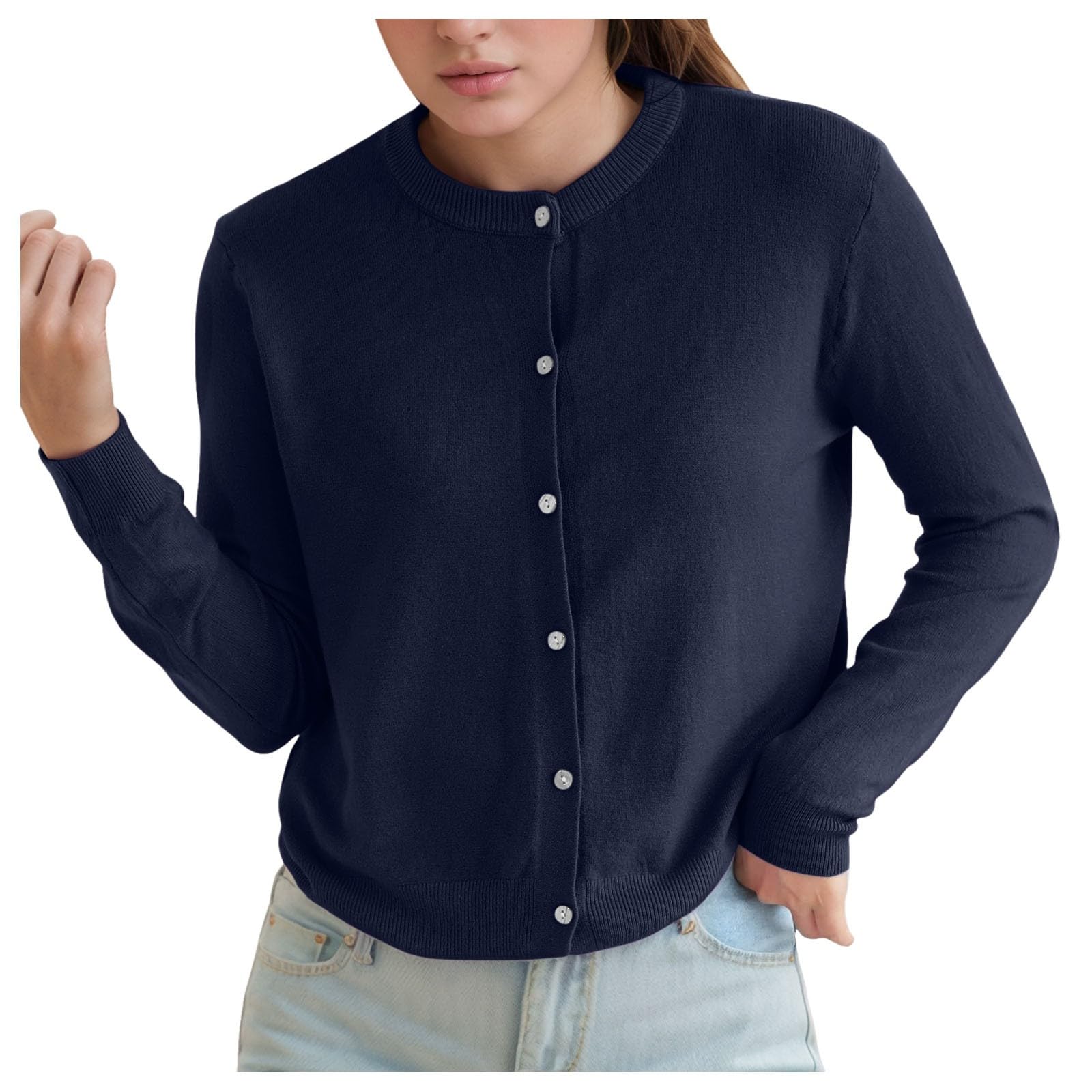 Pure Cardigan Twin Damen-Sets, Rundhalsausschnitt, Langarm, Knopfleiste, weicher und warmer Pullover, eleganter Strickpullover für Damen