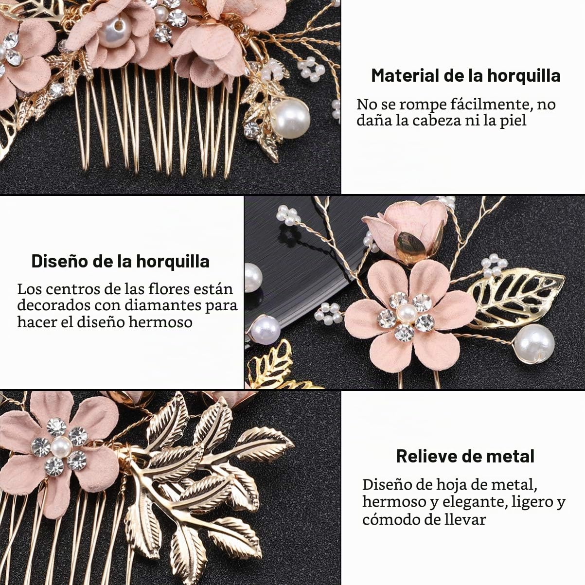 Toyvian 4 piezas peine para el cabello conjunto moda nupcial accesorios para el cabello de la boda tocado para dama de honor niñas mujeres (rosa)