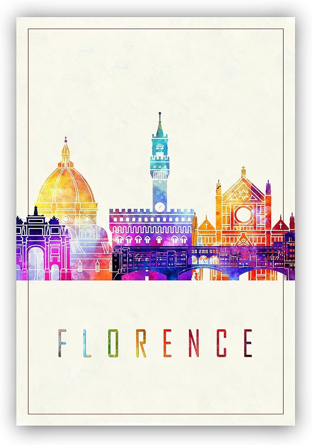 Modern Illustration World Cities Poster, Florence Landmarks Watercolor Poster, Italy Florence Poster, Florence Cityscape Art Poster Print - 12 * 18 Inches