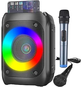 Portable Bluetooth Karaoke Speaker With 2 Wireless Microphones & LED Lights For Kids Birthday Parties