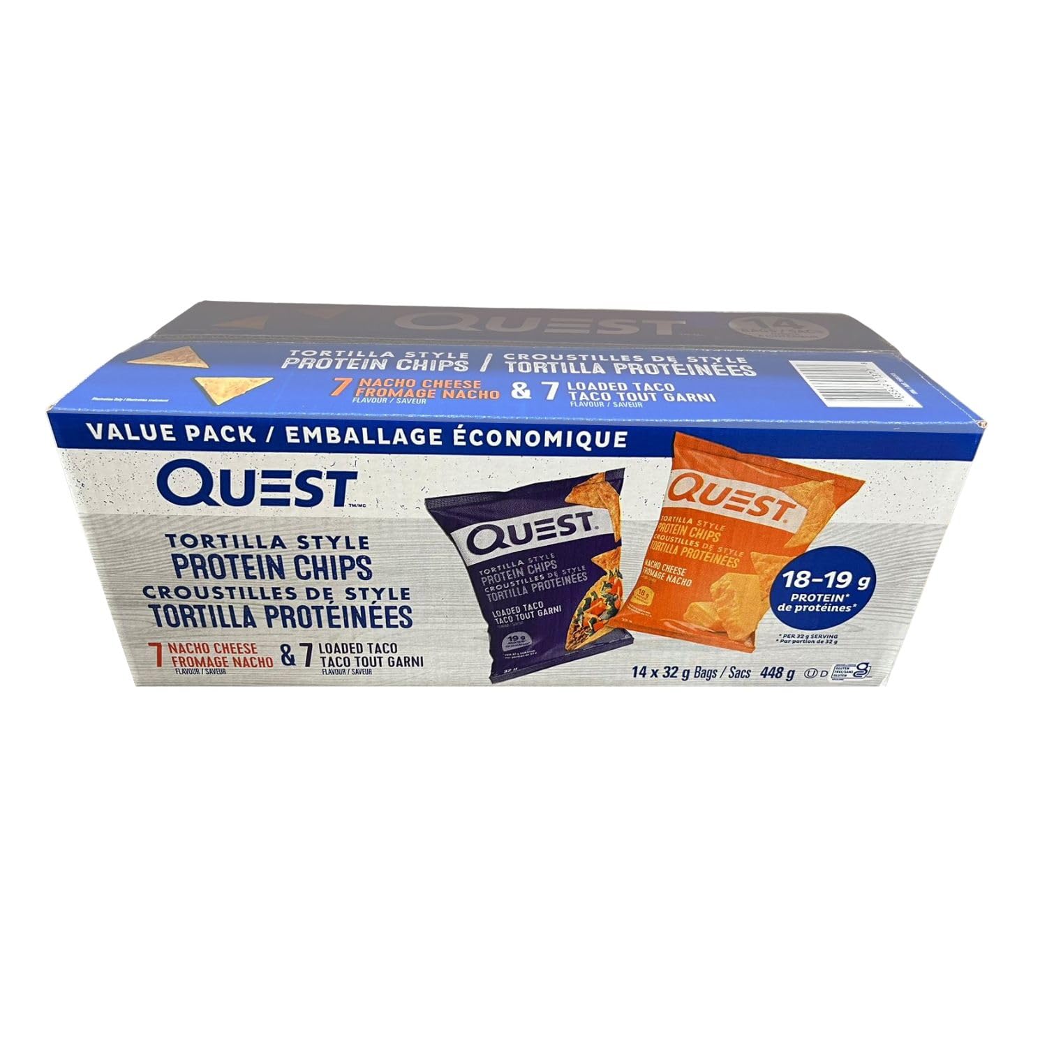 Quest Tortilla Style Protein Chips Variety Pack, Loaded Taco and Nacho Cheese (14ct