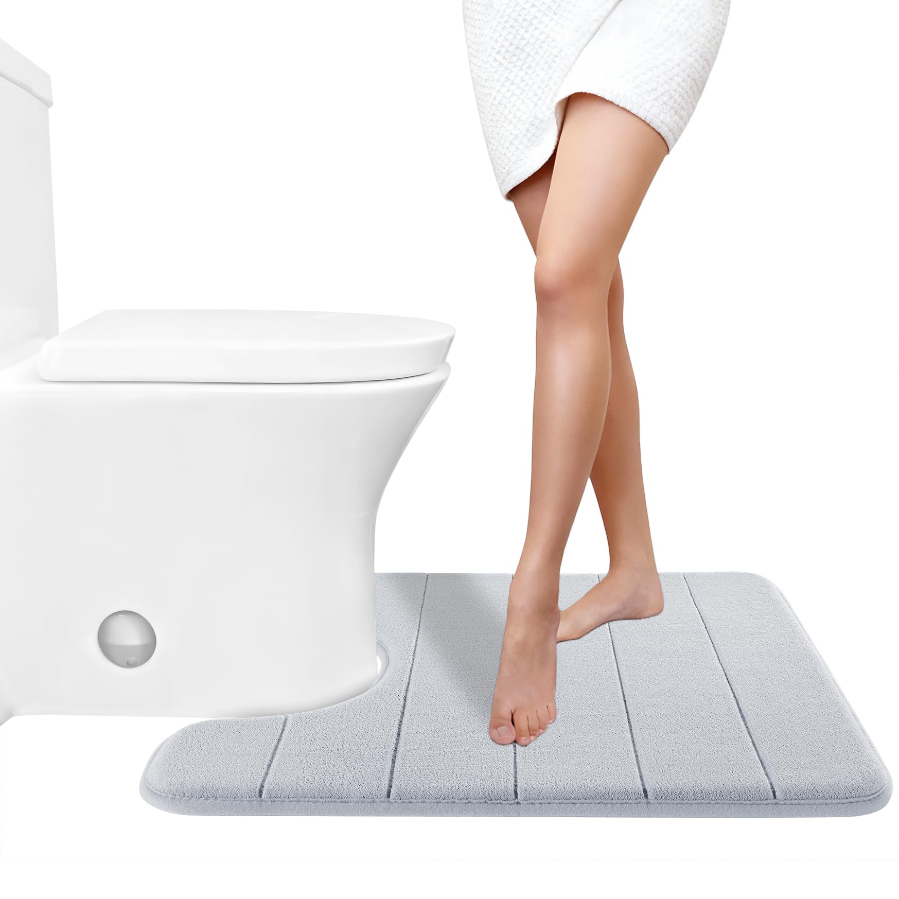 Yimobra Memory Foam Toilet Bath Mat U-Shaped, Commode Contour Rug, Soft and Comfortable, Super Water Absorbent, Non-Slip, Thick, Machine Wash Bathroom Commode Contour Rug, 24 X 20 Inches, Silver