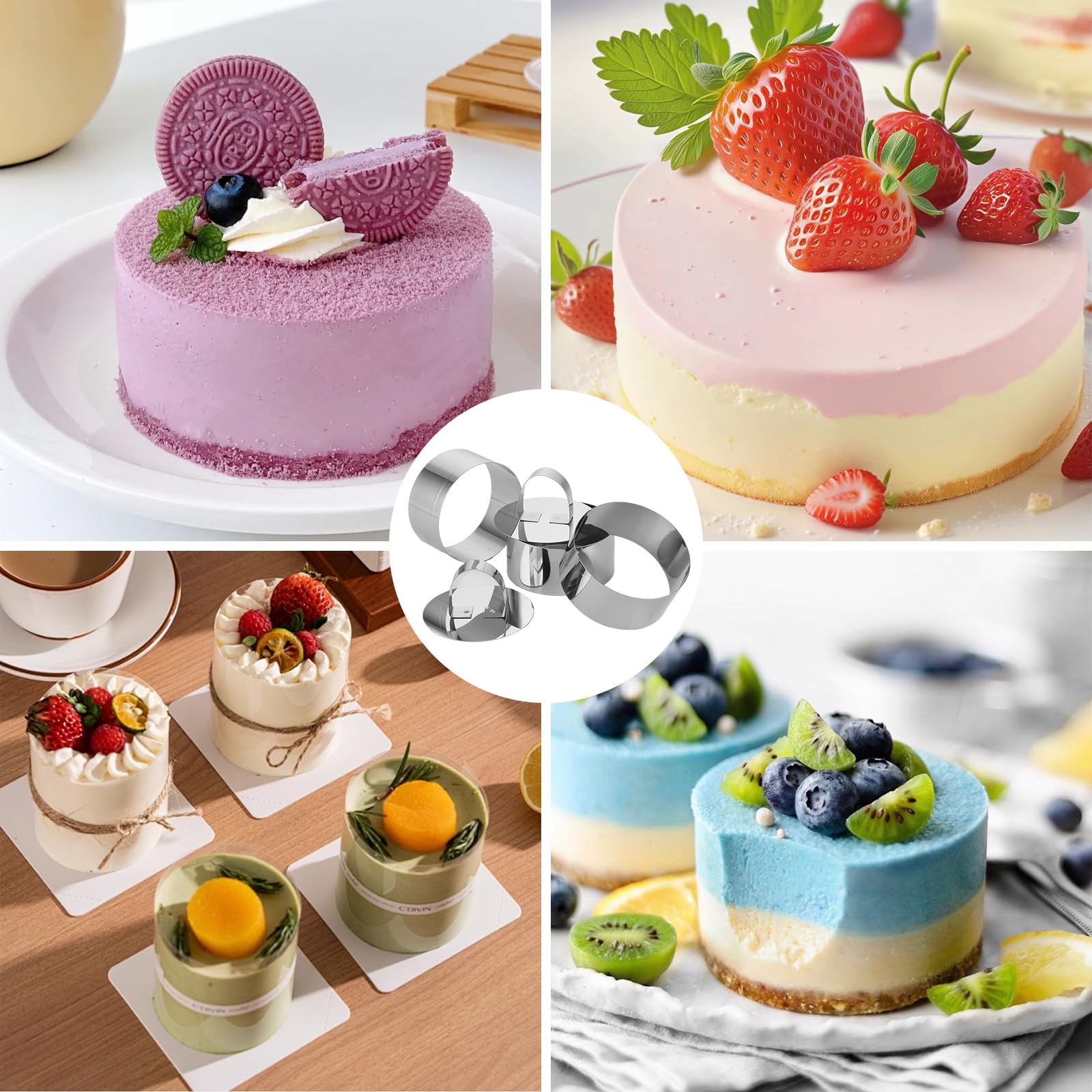 FWEEK Set di 15 anelli da dessert e da pranzo, anelli da dessert 8 cm di diametro, in acciaio inox, adatti per dessert, cuocere, torte, fai da te