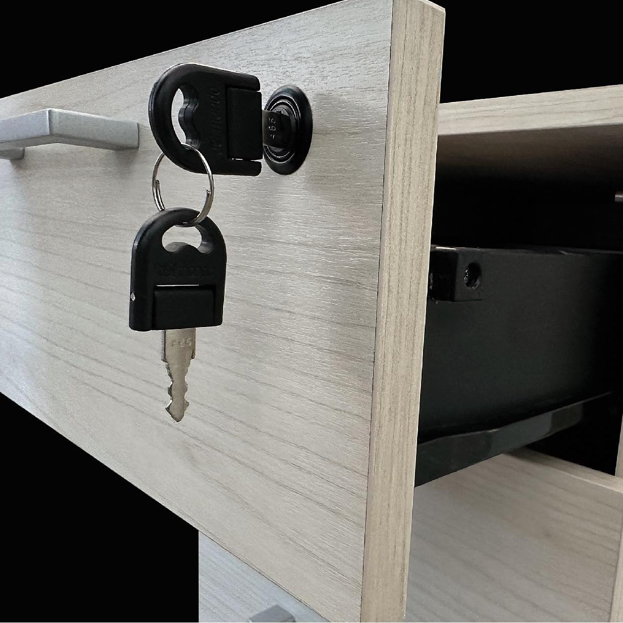 Linea Azzurra Cassettiera Ufficio Olmo Made In Italy Dotata di 3 Cassetti con Serratura e Rotelle per Scrivania L40xH58xP55