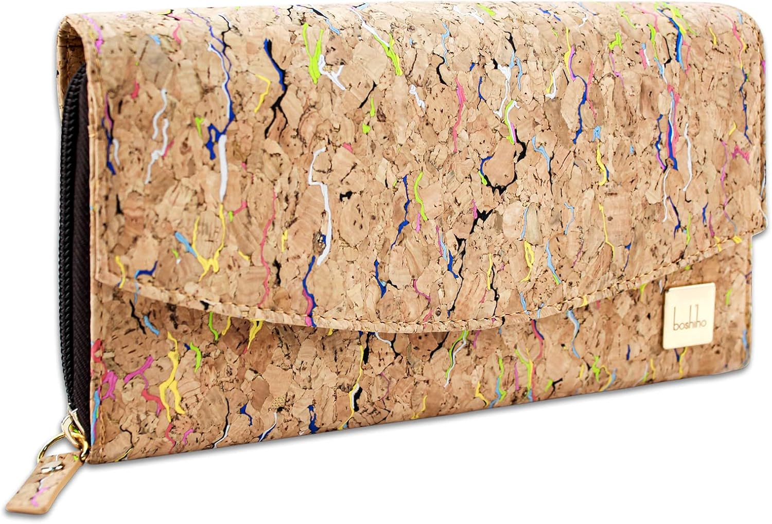 boshiho Natural Cork Wallet - Large Capacity Smart Phone Long Clutch Purse for Women Vegan Gift