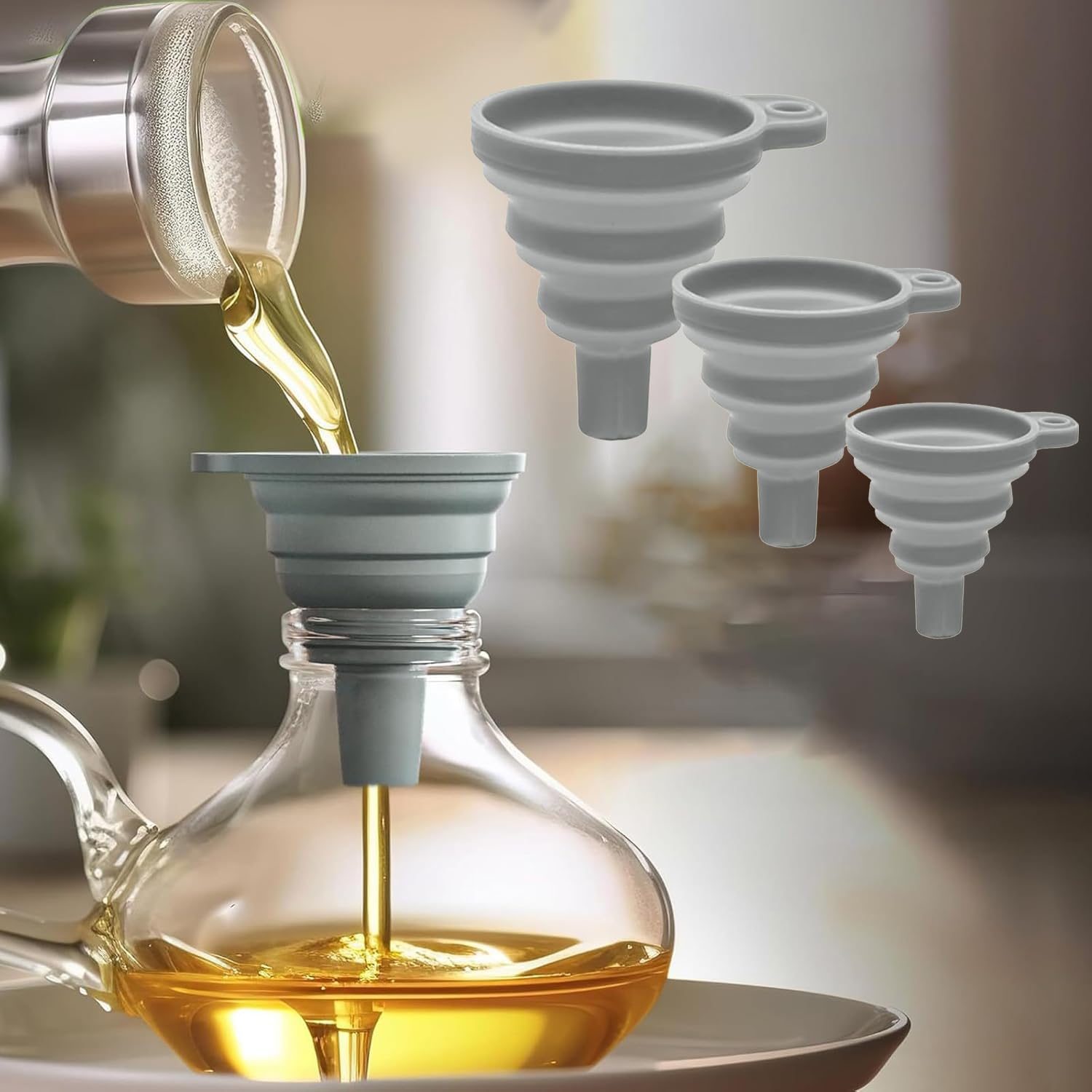 Original | 3 Pack Collapsible Silicone Funnels Kitchen Use Foldable Food Grade Liquid Transfer Tools Oil Water Spice Jar Bottle Filling 2026