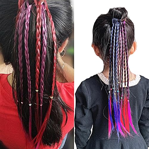 Miniatura 6 de 8 extensiones de cabello de trenzas de colores con bandas de goma, extensiones de cabello para niñas, accesorios para el cabello, extensiones
