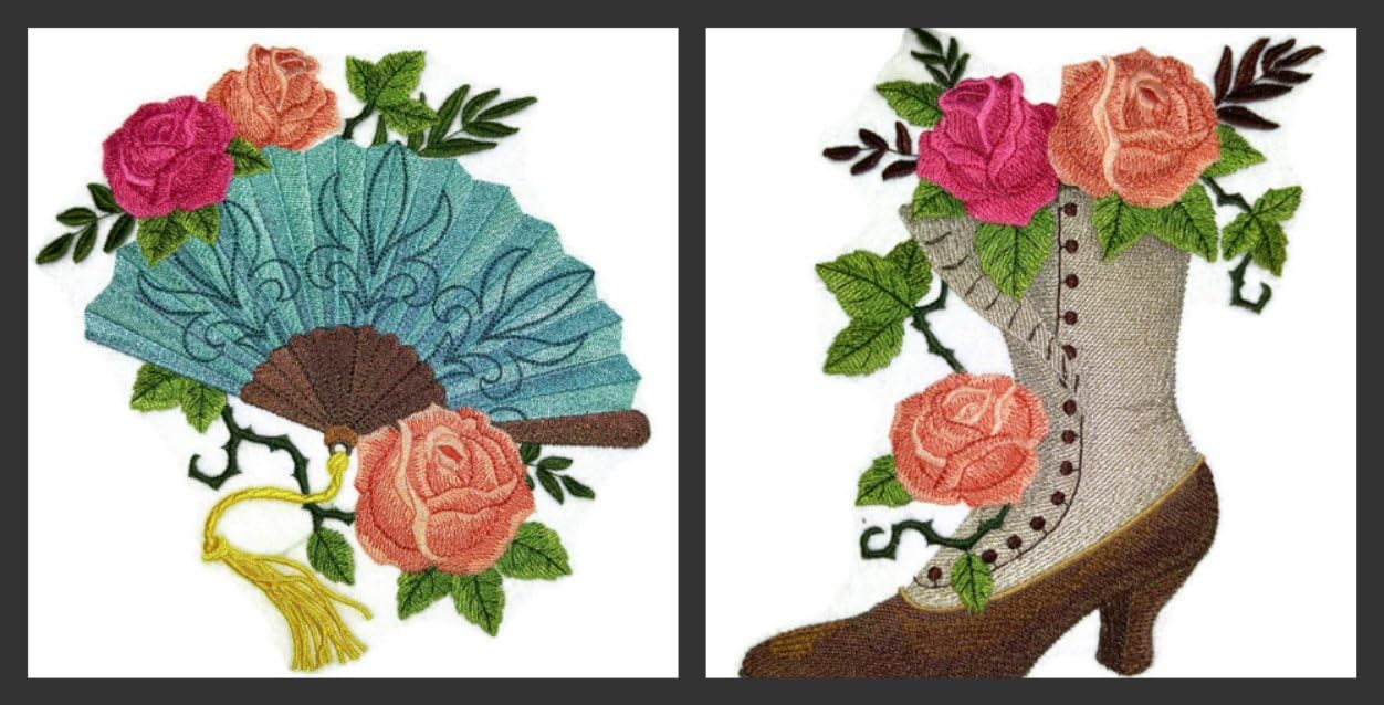 Custom and Unique Classic Victorian Elements [Parasol with Roses] Embroidered Iron on/Sew Patch 6.47x 7.8*" [Made in USA]
