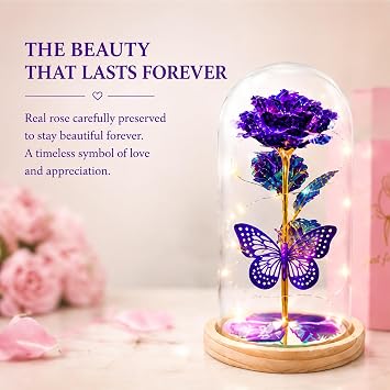 QUNPON Mothers Day Rose Gifts for Mom Flowers Rose Gifts for Women,Birthday Gifts for Women,Purple Butterfly Flowers for Mother Day Flower Gifts from Daughter Son,Gift for Mom,Sister,Her,Grandma,Wife