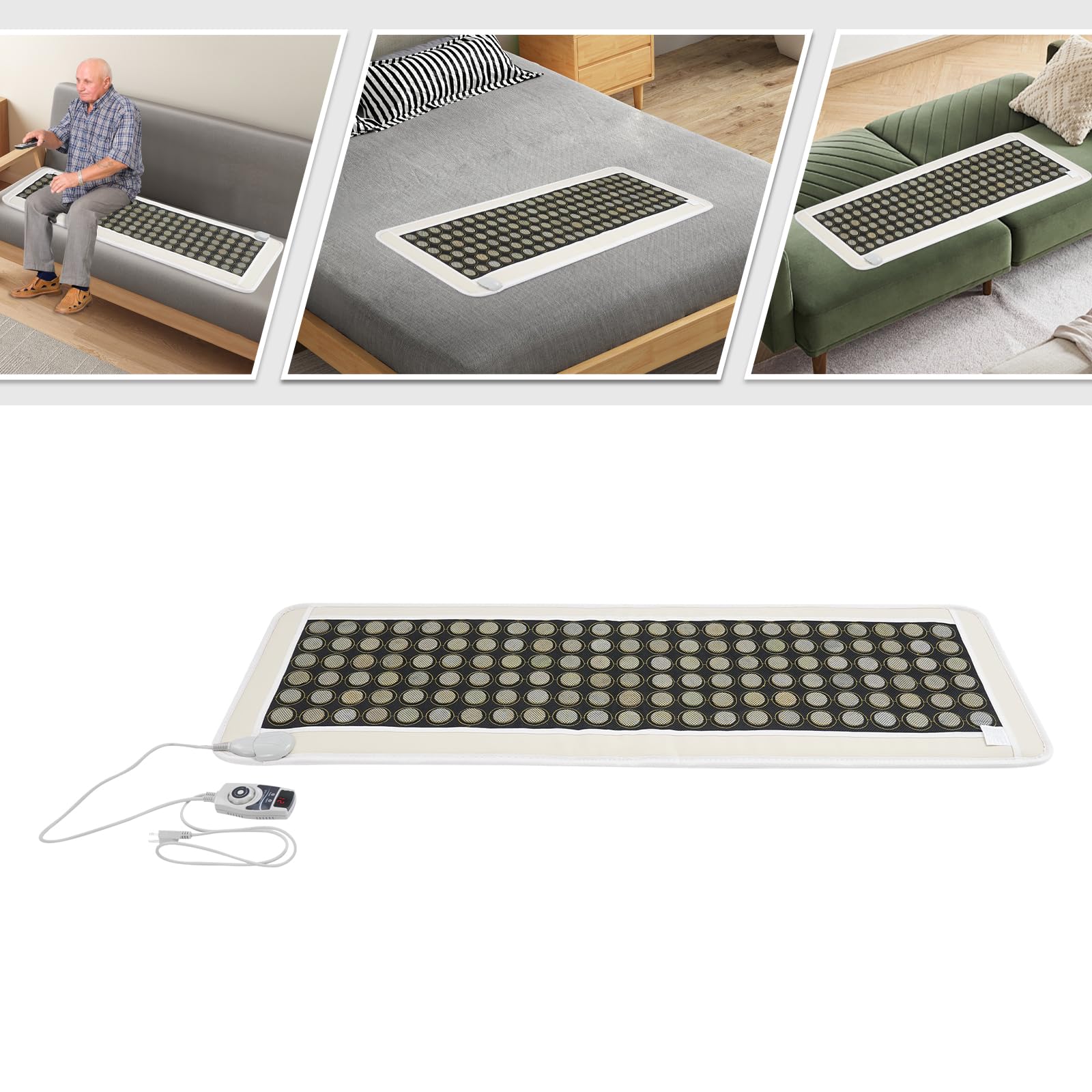 20 x 59 Inch Infrared Heating Pads for Full Back, 138 Pieces Natural Jade Electric Heating Pad for Back Neck Shoulder Fast Pain Relief (White)