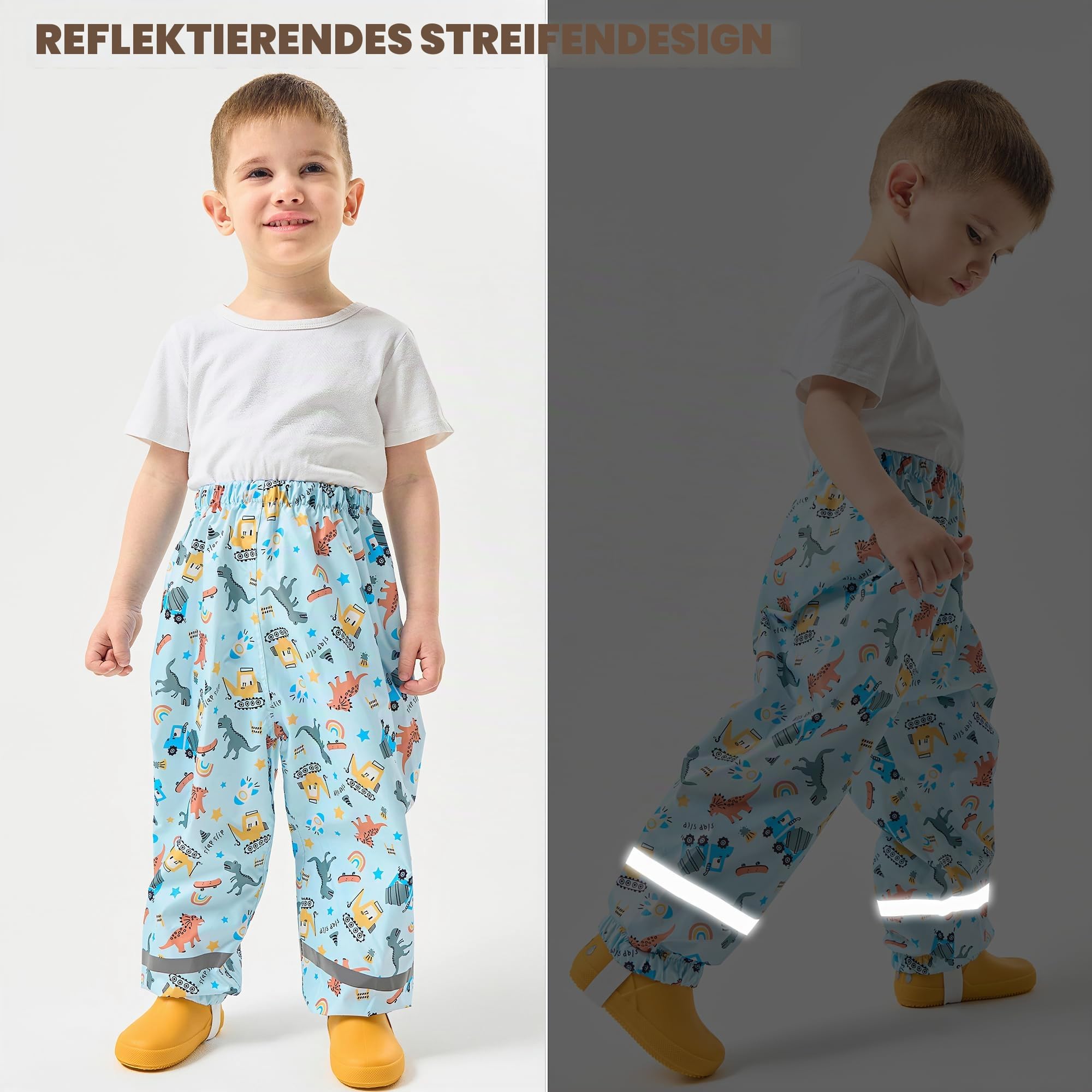 Fewlby Regenhose Kinder Matschhose Mädchen wasserdichte Hosen Jungen Wind- und wasserdichte Regenhosen mit Fußschlaufen Wiederverwendbar Outdoor Regenbekleidung für 1-11 Jahre