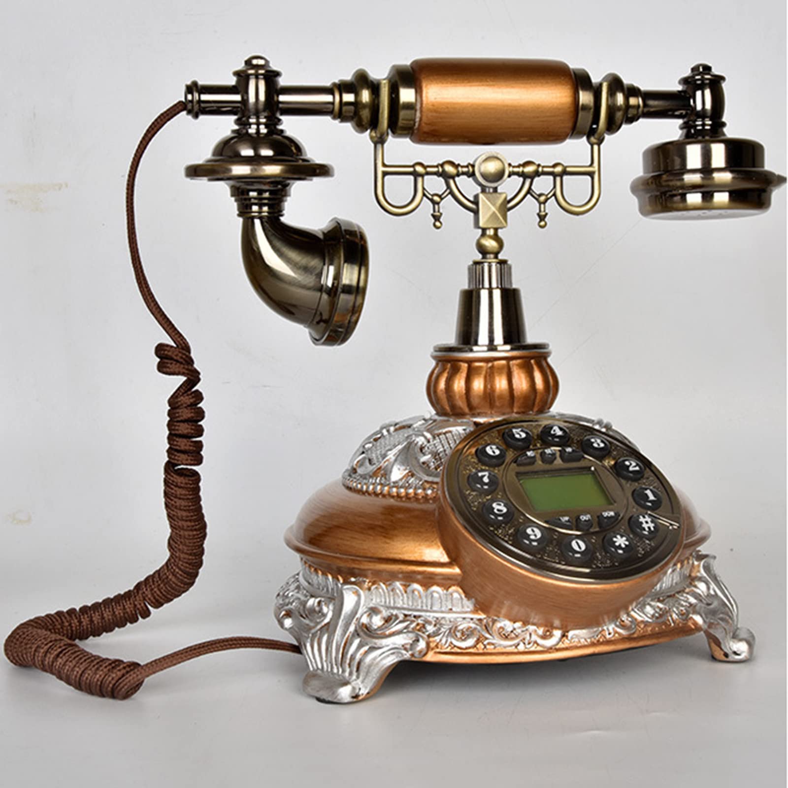 Telefon stacjonarny w stylu europejskim. Stylowy telefon stacjonarny z żywicy, antyczny telefon stacjonarny do domowego biura hotelowego. Elegancki telefon w stylu art deco z dużymi przyciskami