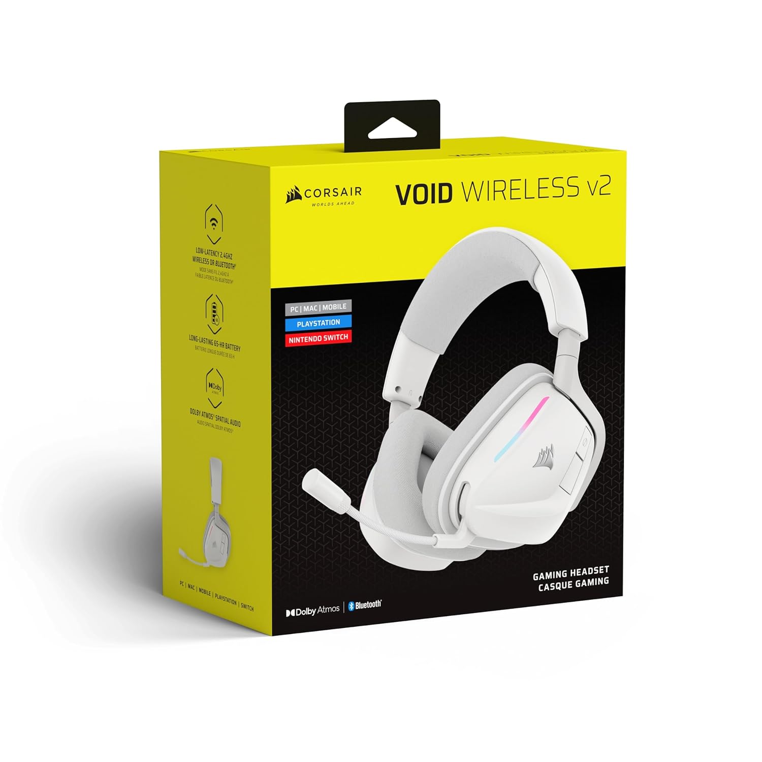 Corsair Void v2 Wireless Gaming Headset with Bluetooth for PC, PS5, PS4, Switch, Mobile – Dolby Atmos, 70 Hr Battery, Dual Wireless, Lightweight, Fast Charging – White - Image 9