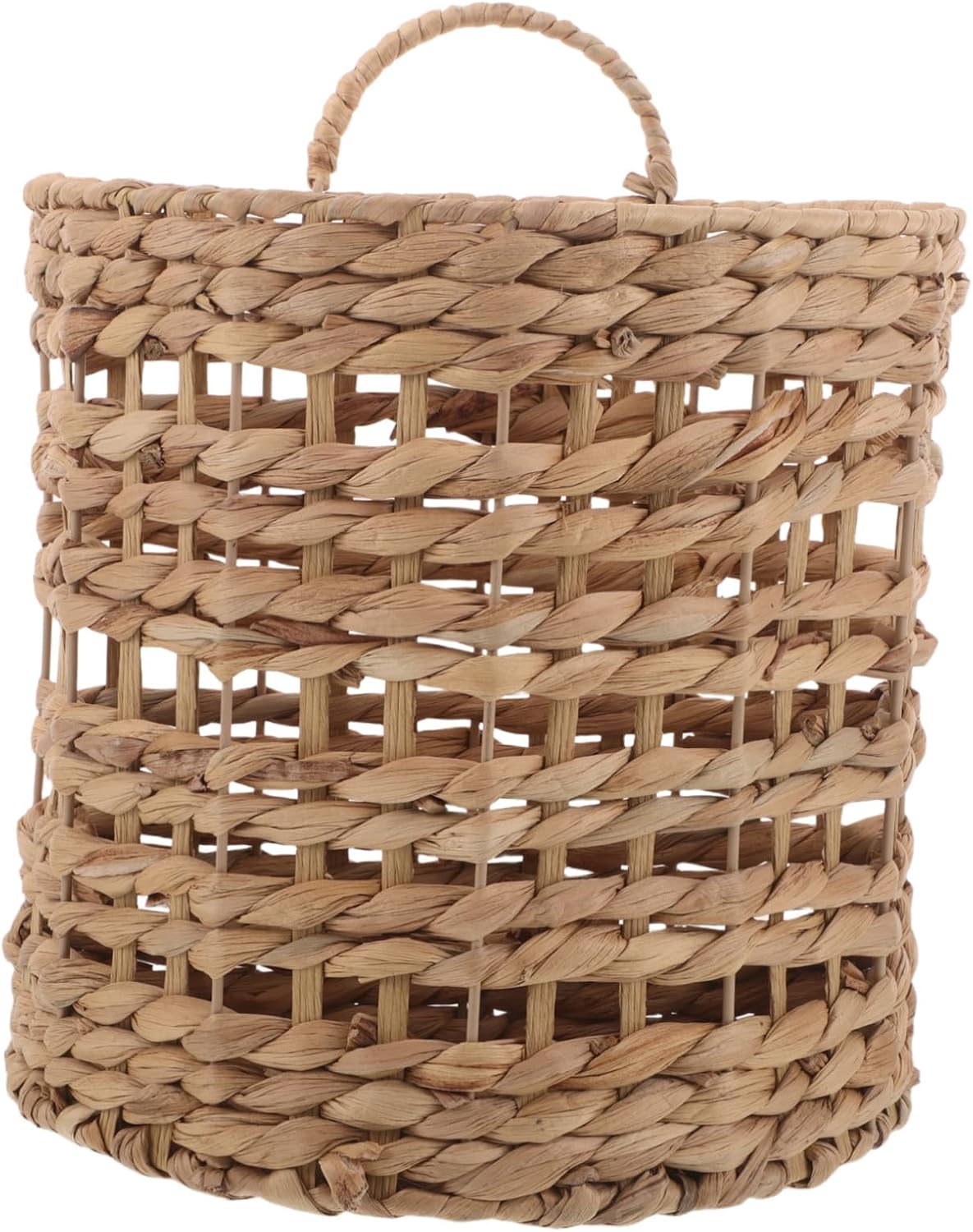 Angoily Handmade Straw Hanging Basket Wall Mounted Magazine Holder with Scalloped Half-round Design for File and Mail Organization in Farmhouse Home Décor