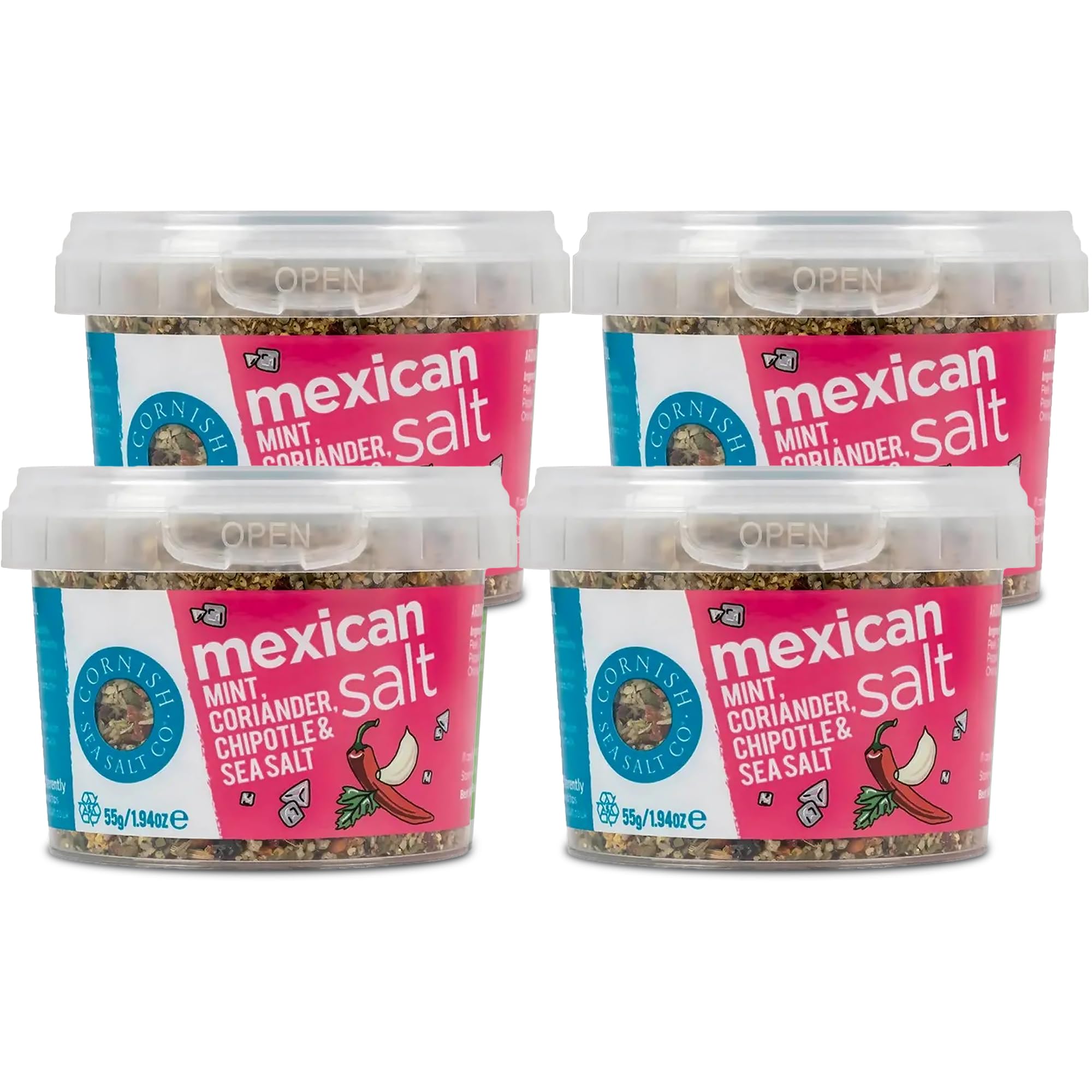 Cornish Sea Salt - Mexican Seasoning - Celtic Sea Salt Hand Harvested in Celtic Waters - Herbs, Spices & Seasonings - Spices for Cooking, Kitchen Accessories - 4 x 55g