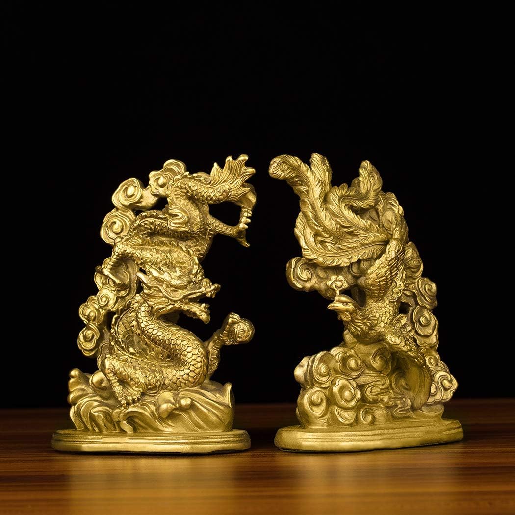 Flаѕh Dеаlѕ - 40% оƒƒ BRASSTAR 5.7” (H) Chinese Brass Dragon Phoenix Statue Yin Yang Harmony Feng Shui Sculpture Marriage Luck Talisman Wedding Gift Home Decor A Pair PTZY029