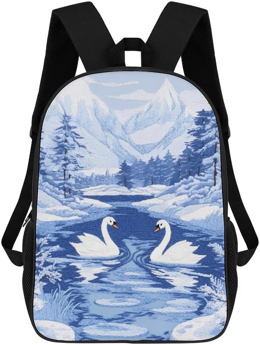 Swans Winter Snow Scene Unisex Backpack 17" Casual Daypacks Simple Shoulders Bag for Camping Hiking Travel Gear